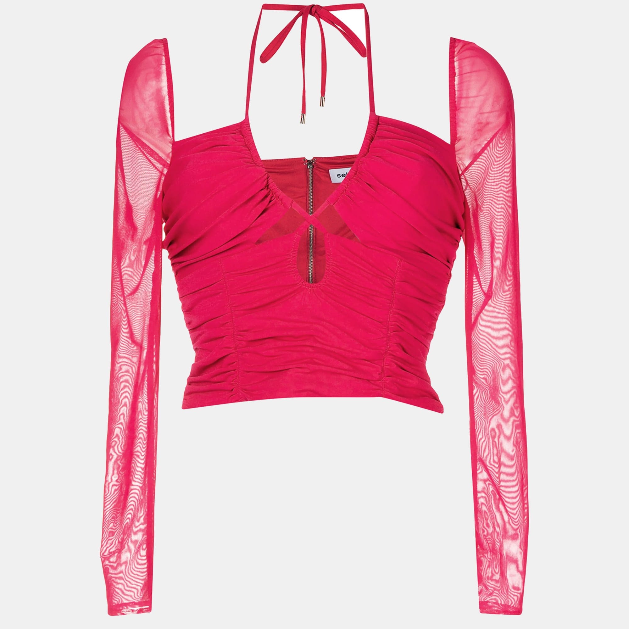 Self - Portrait Fuchsia Pink Jersey Ruched Cut - Out Top