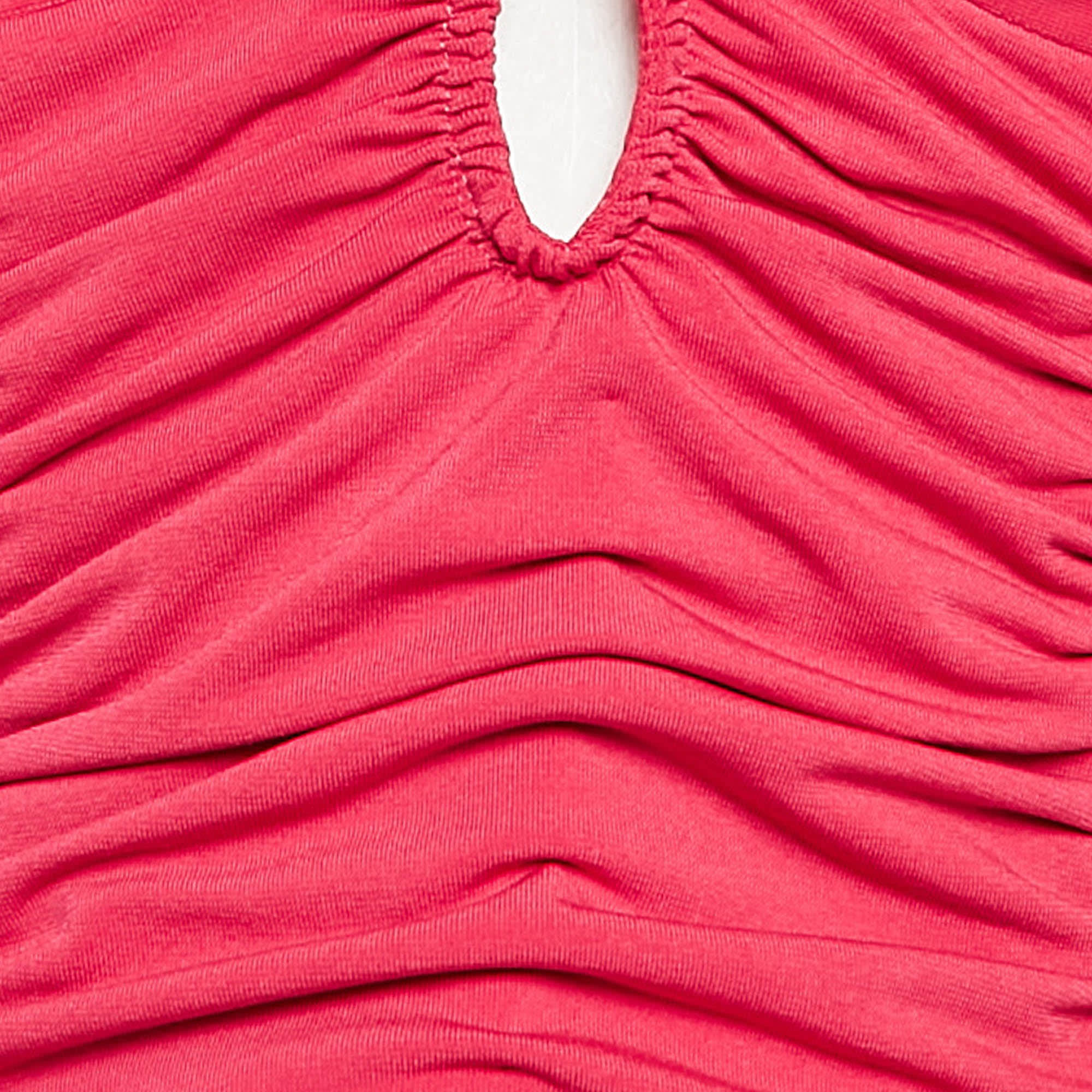 Self - Portrait Fuchsia Pink Jersey Ruched Cut - Out Top