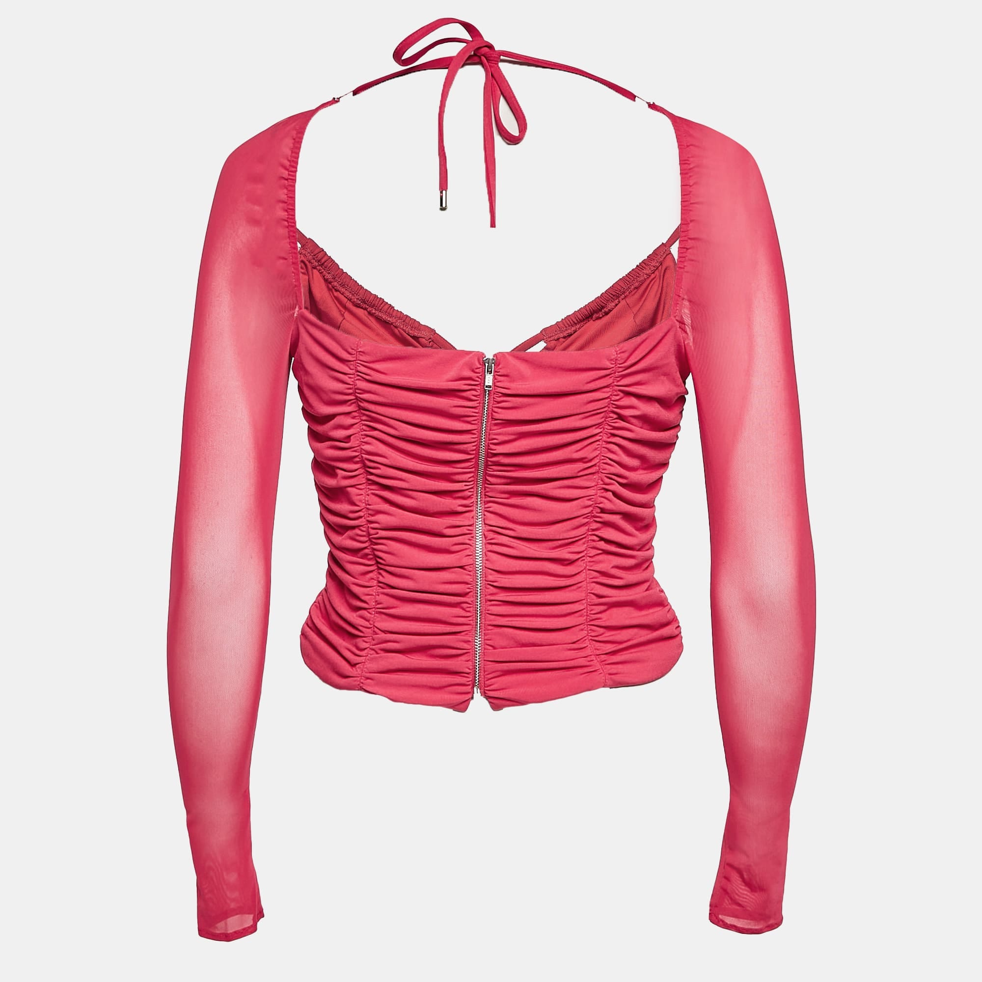 Self - Portrait Fuchsia Pink Jersey Ruched Cut - Out Top
