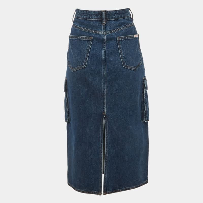 Self - Portrait Blue Denim Cargo Midi Skirt