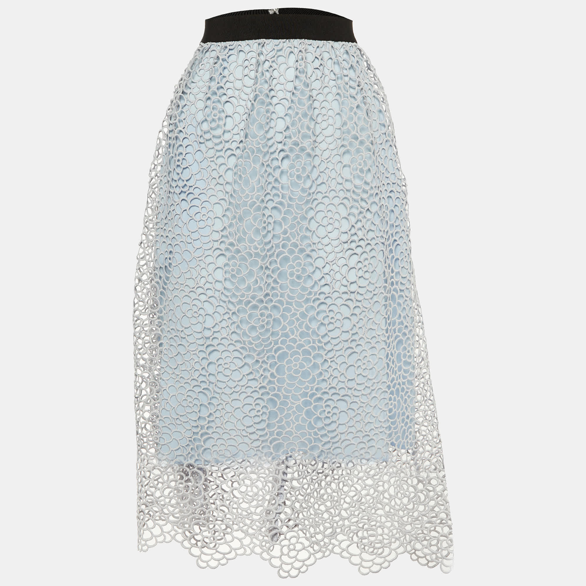 Self - Portrait Blue Daisy Guipure Lace Midi Skirt