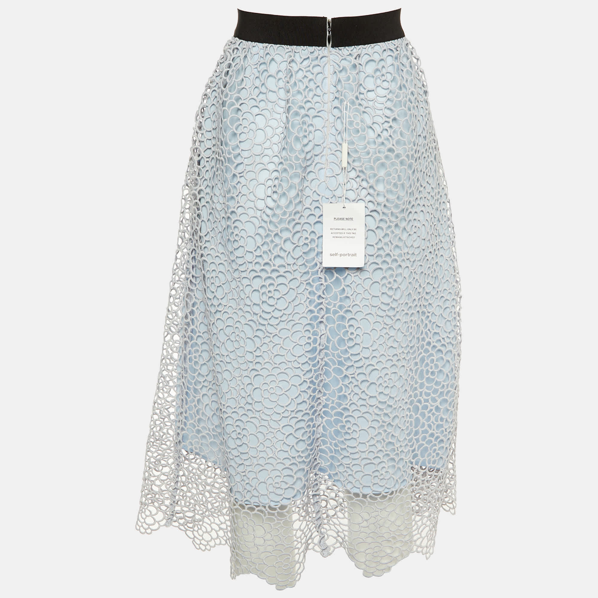 Self - Portrait Blue Daisy Guipure Lace Midi Skirt