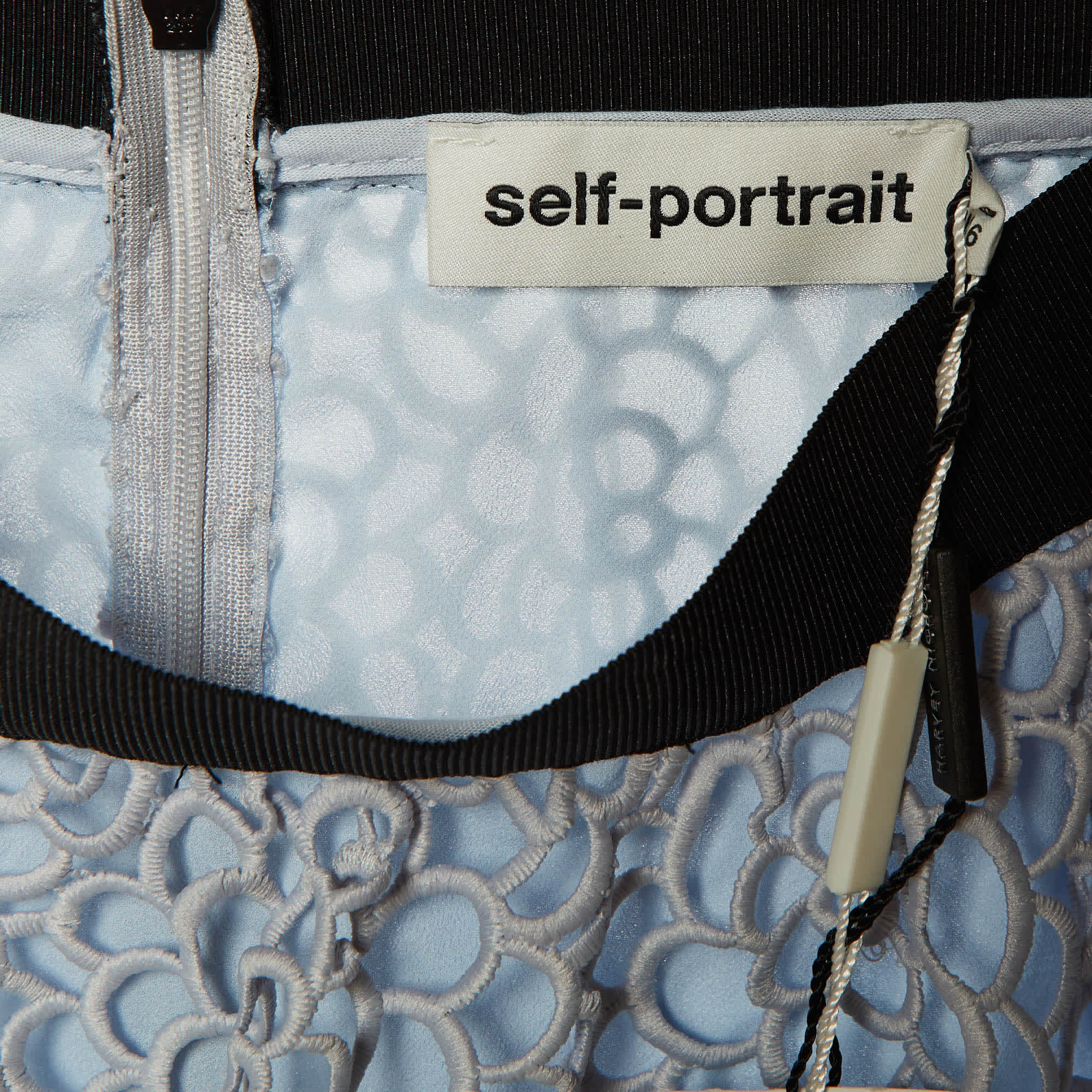 Self - Portrait Blue Daisy Guipure Lace Midi Skirt
