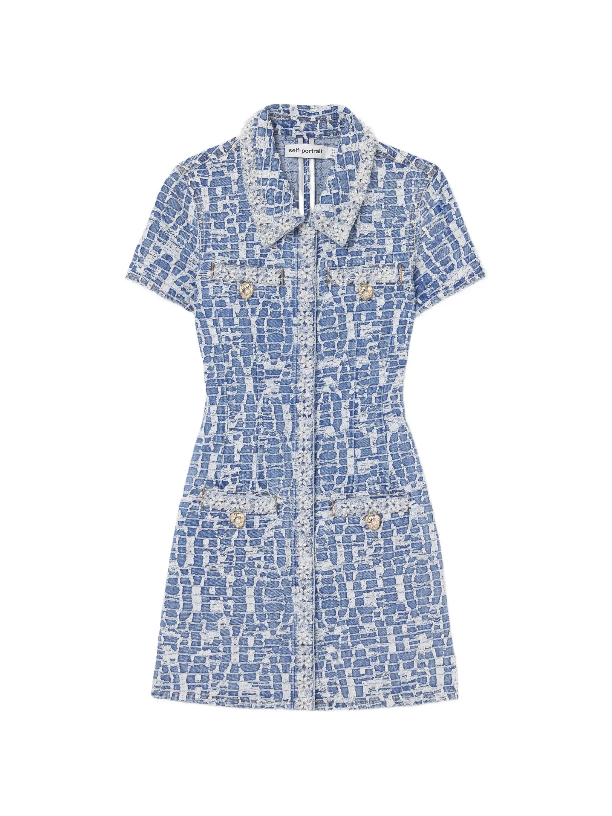 Self-Portrait sequin - embellished collared mini dress