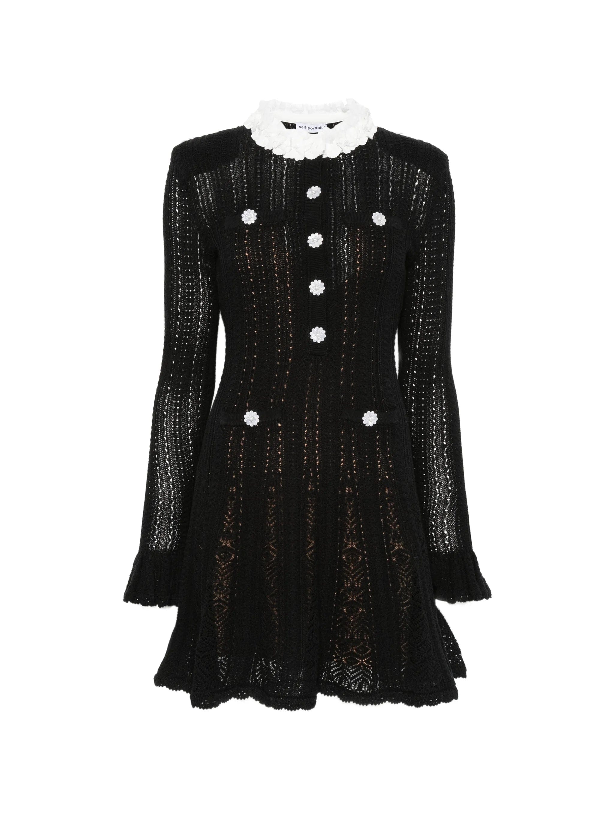 Self-Portrait flower - trim knit mini dress