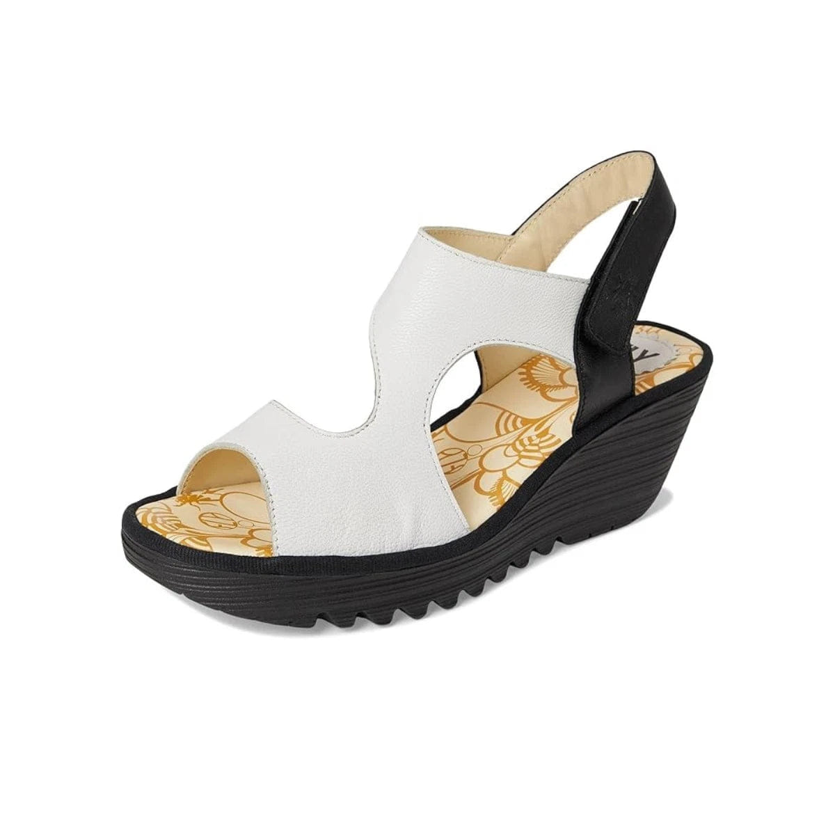 Fly London YOXA576FLY Sandals Womens - White Black Slingback Wedge ZOGG2969