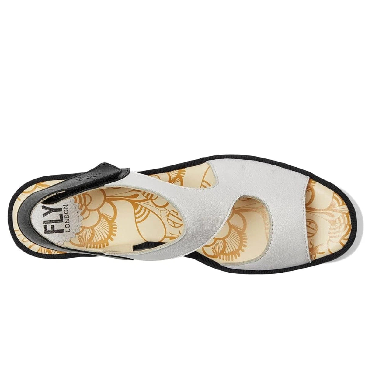 Fly London YOXA576FLY Sandals Womens - White Black Slingback Wedge ZOGG2969