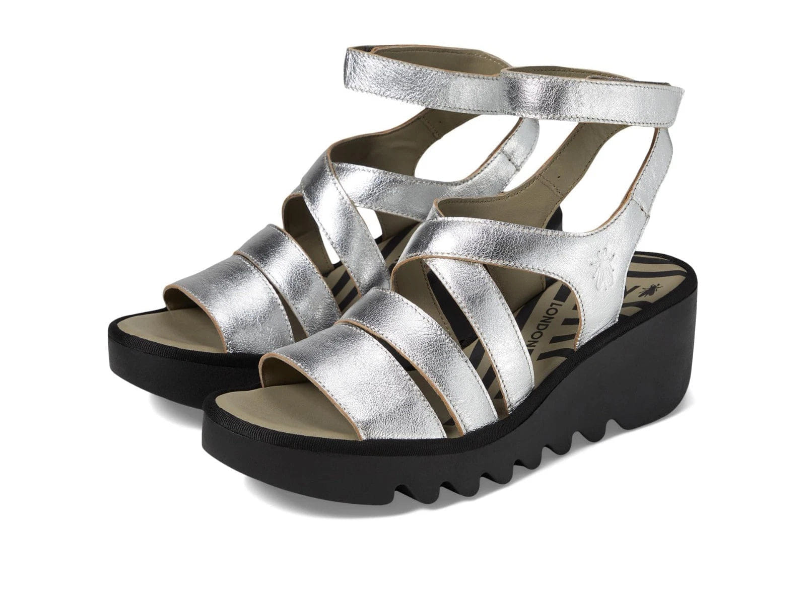 Fly London BAFY485FLY Sandals Women's Silver Leather Wedge Heel HTAT1642
