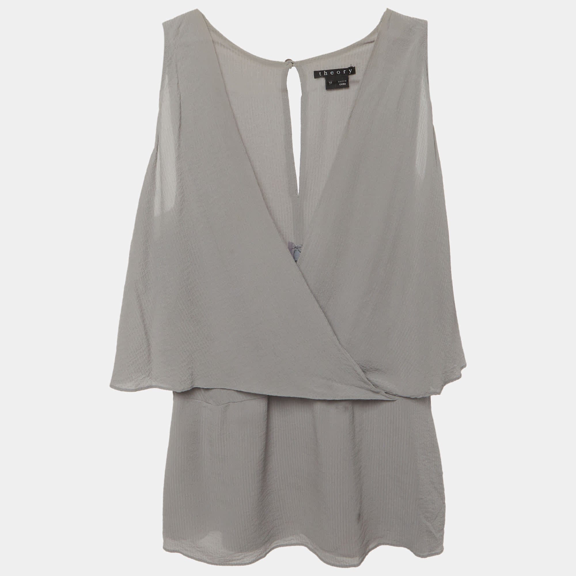 Theory Grey Chiffon Sleeveless Alizay Maden Top