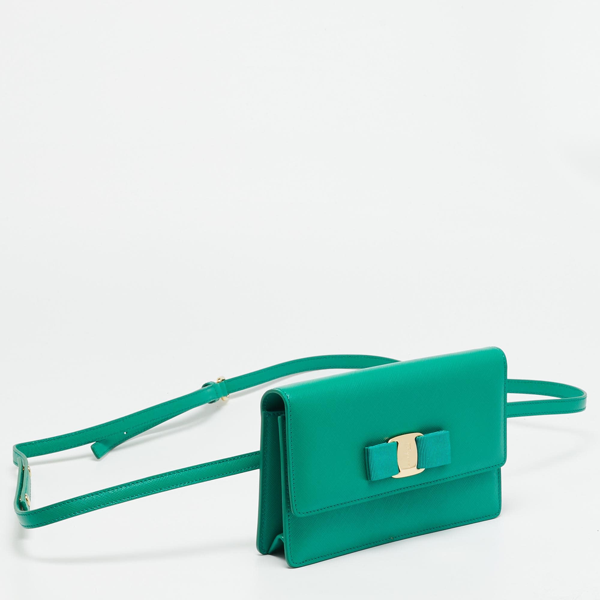 Salvatore Ferragamo Vara Bow Green Leather Convertible Belt Bag