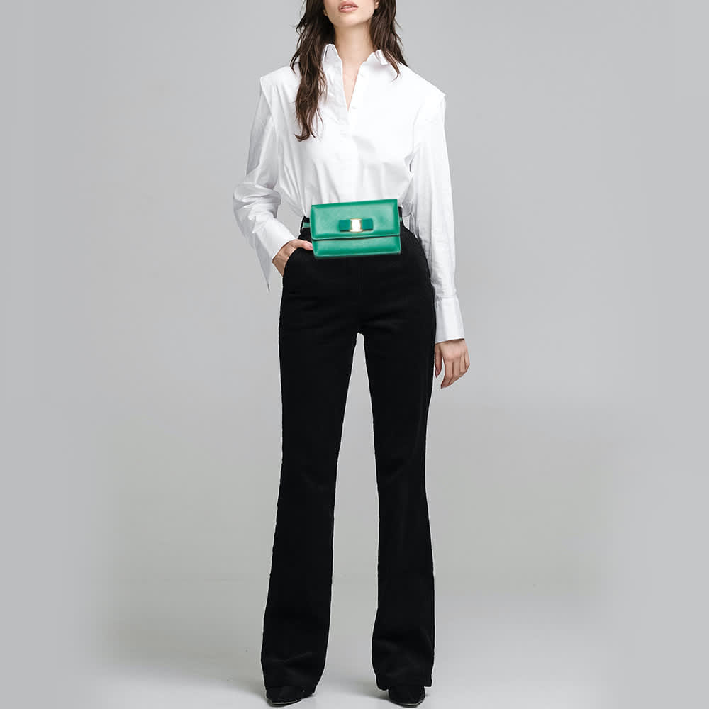 Salvatore Ferragamo Vara Bow Green Leather Convertible Belt Bag