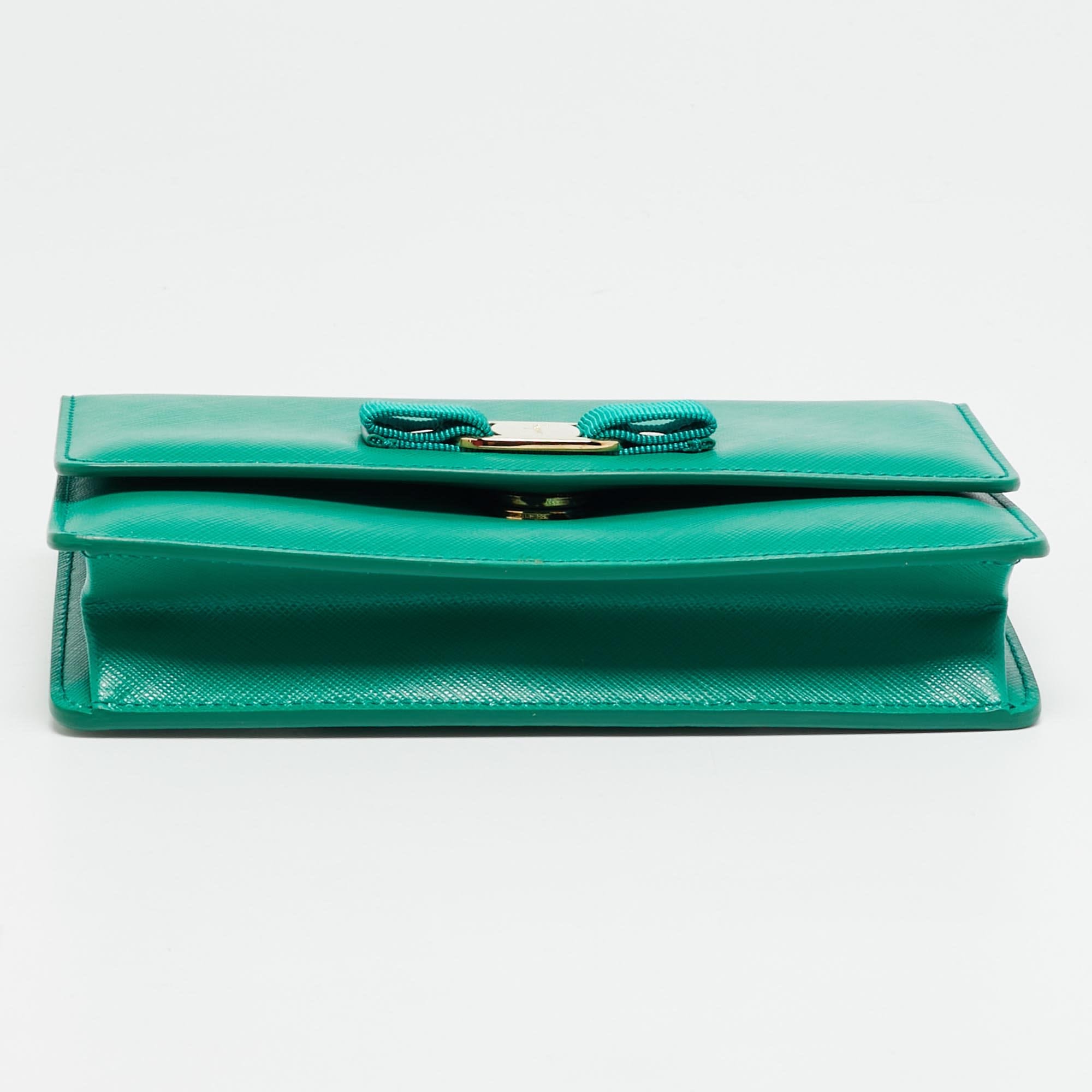 Salvatore Ferragamo Vara Bow Green Leather Convertible Belt Bag