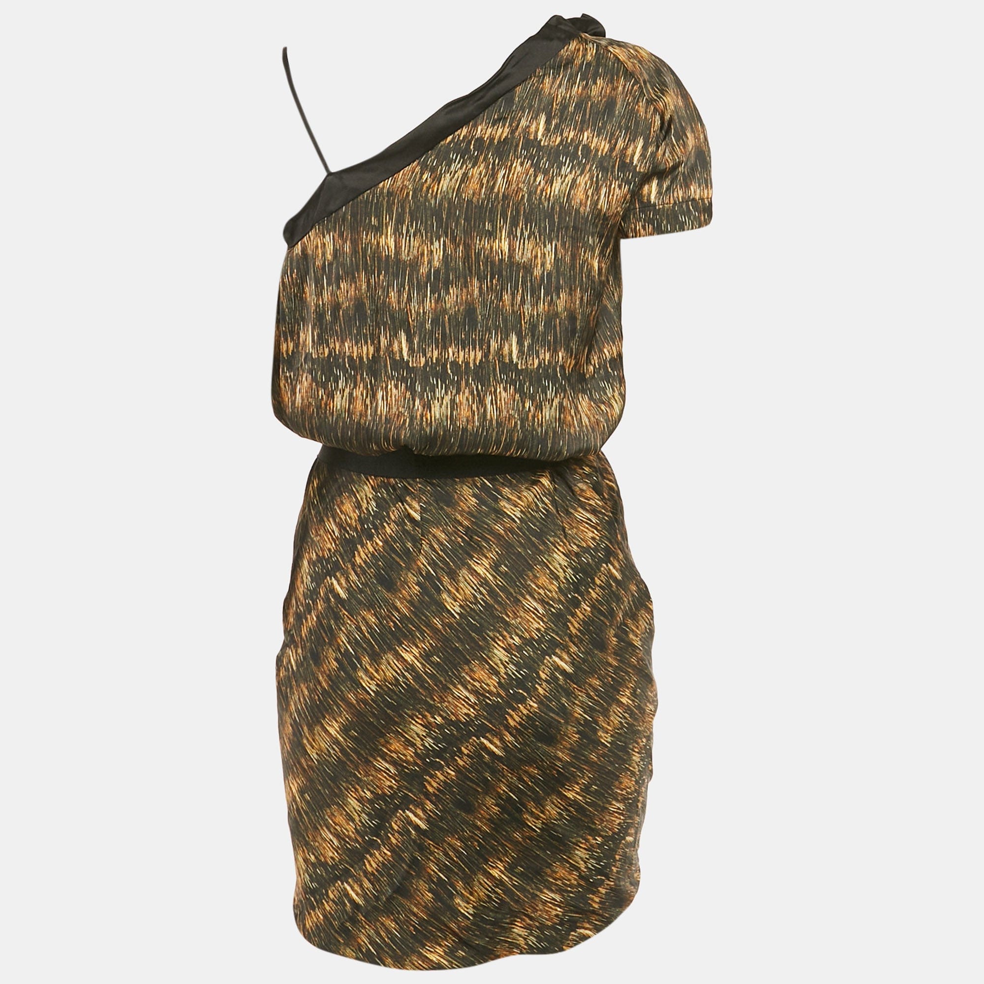 Isabel Marant Black Printed Satin Asymmetric Wrap Mini Dress