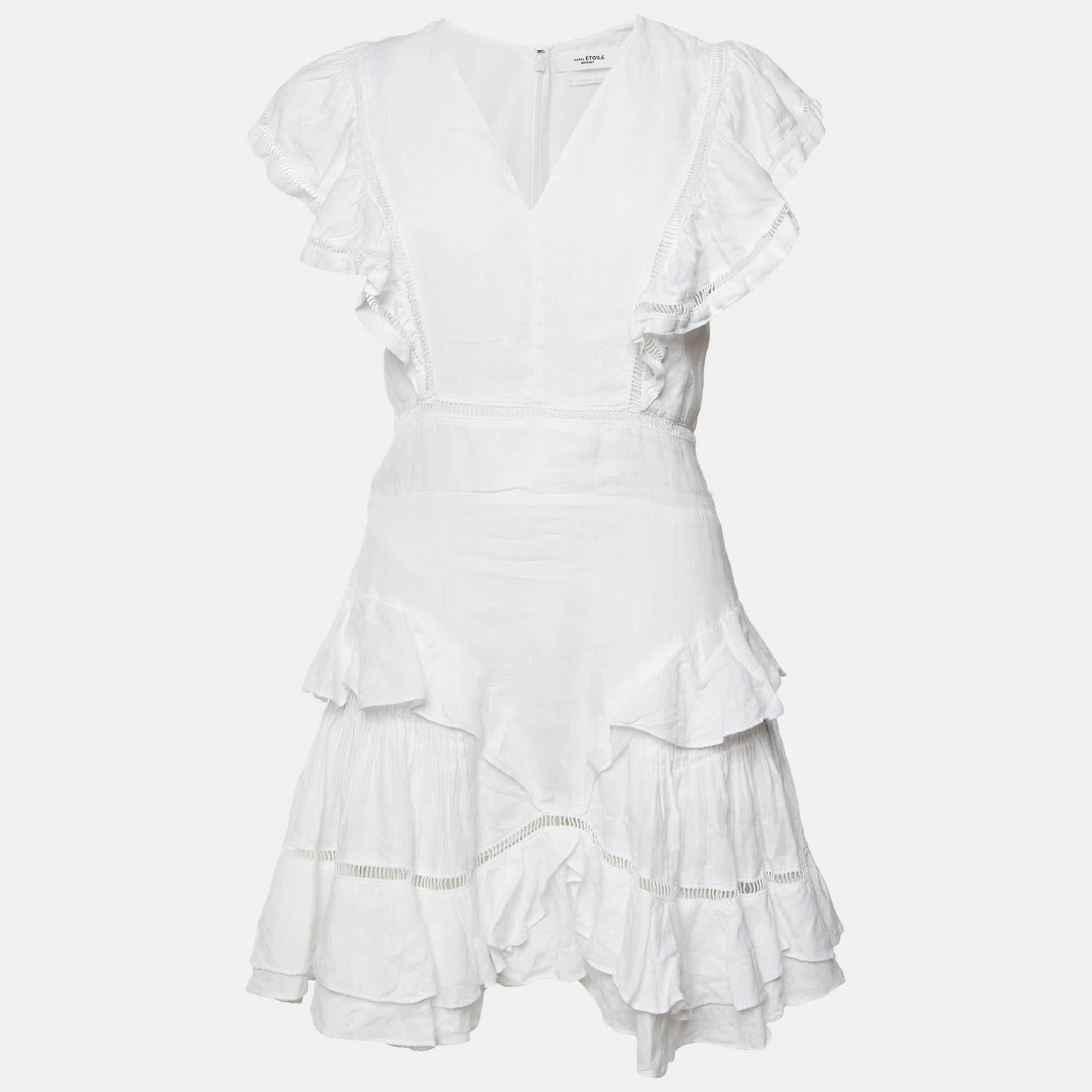Isabel Marant étoile White Linen Ruffled Audrey Mini Dress