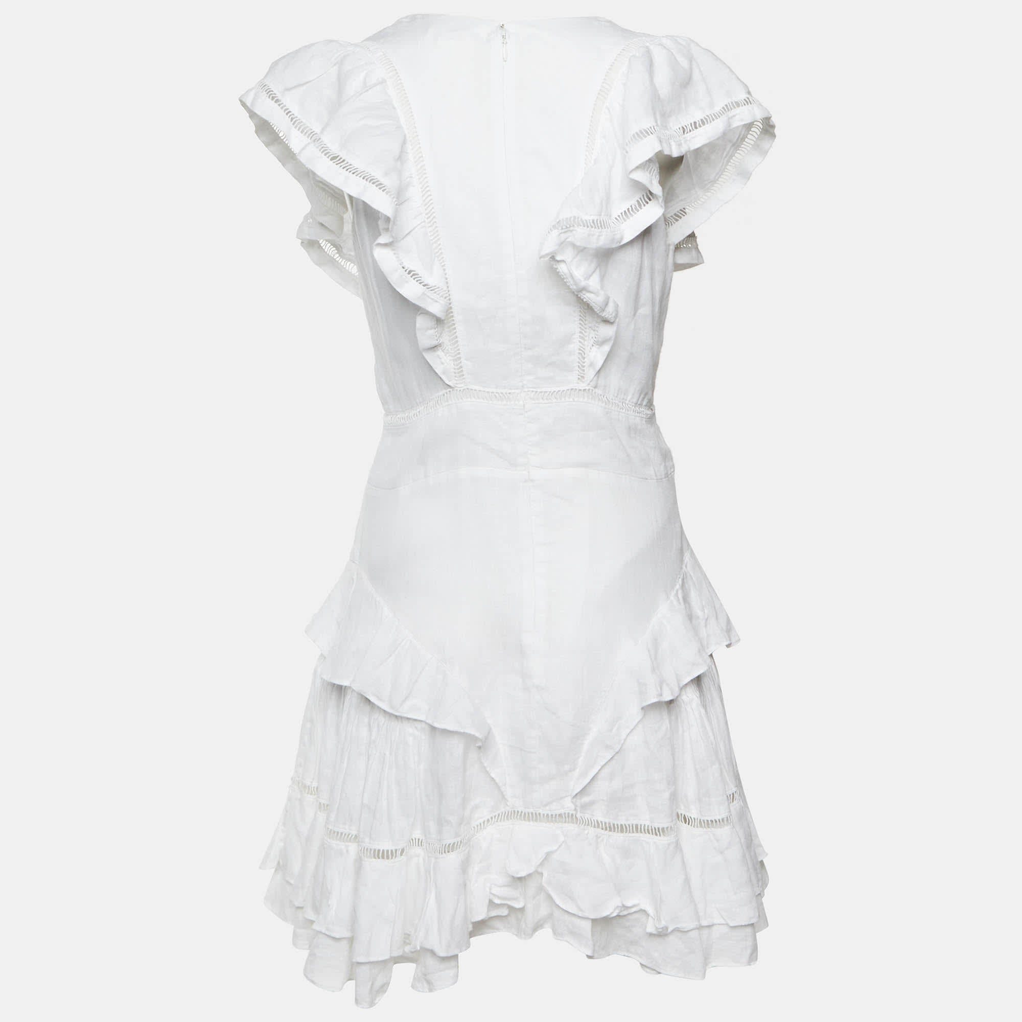 Isabel Marant étoile White Linen Ruffled Audrey Mini Dress