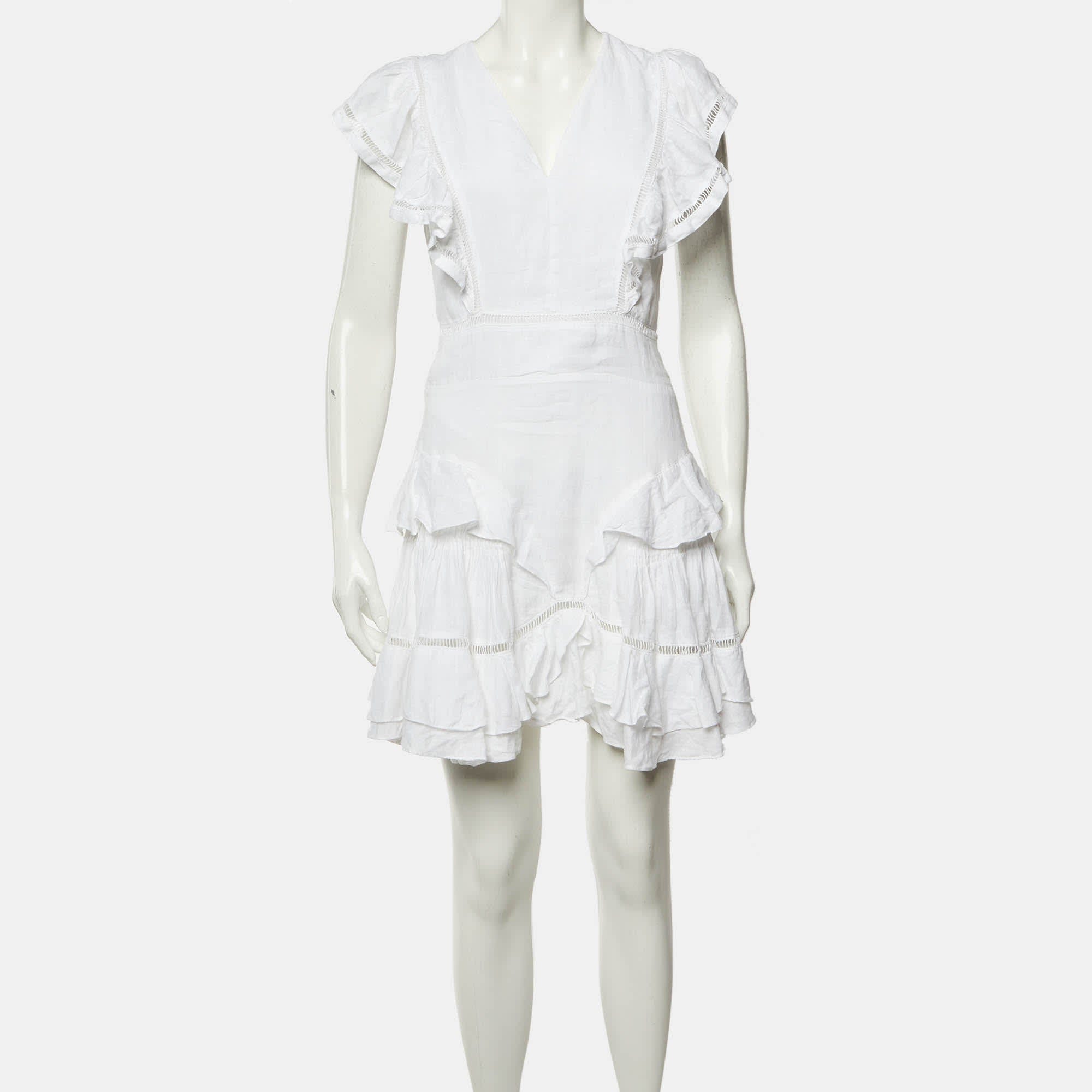 Isabel Marant étoile White Linen Ruffled Audrey Mini Dress