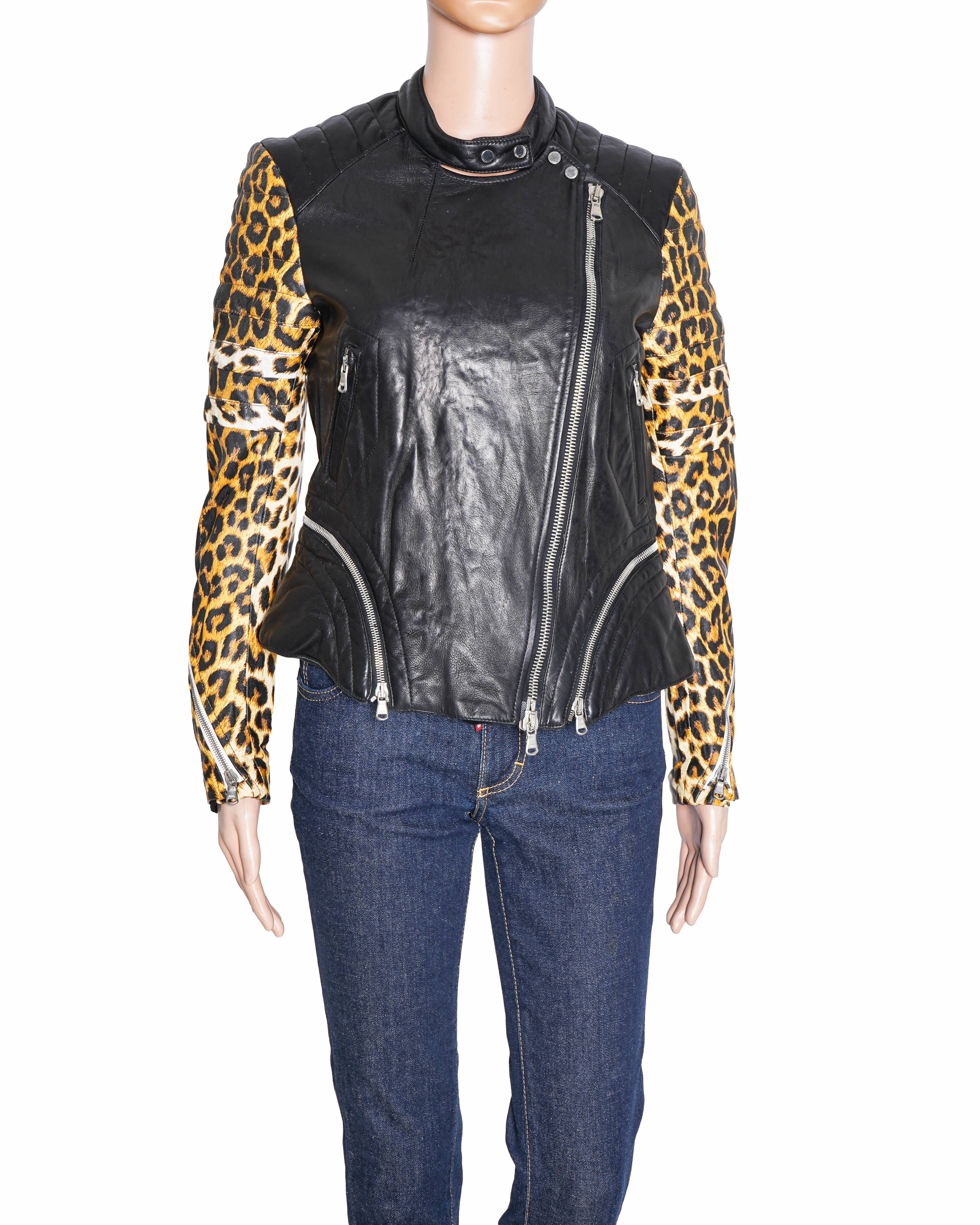 3.1 Phillip Lim Leopard Sleeve Leather Biker Jacket
