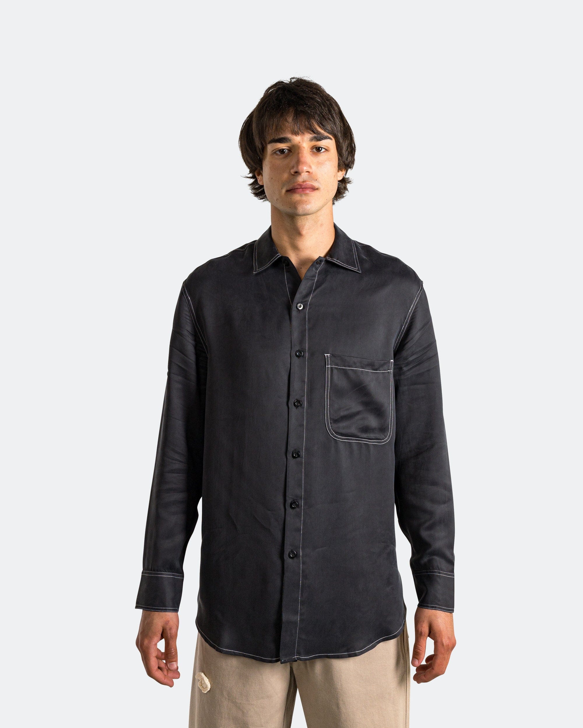 Song For The Mute LS Oversized Shirt - Black Peach Cupro