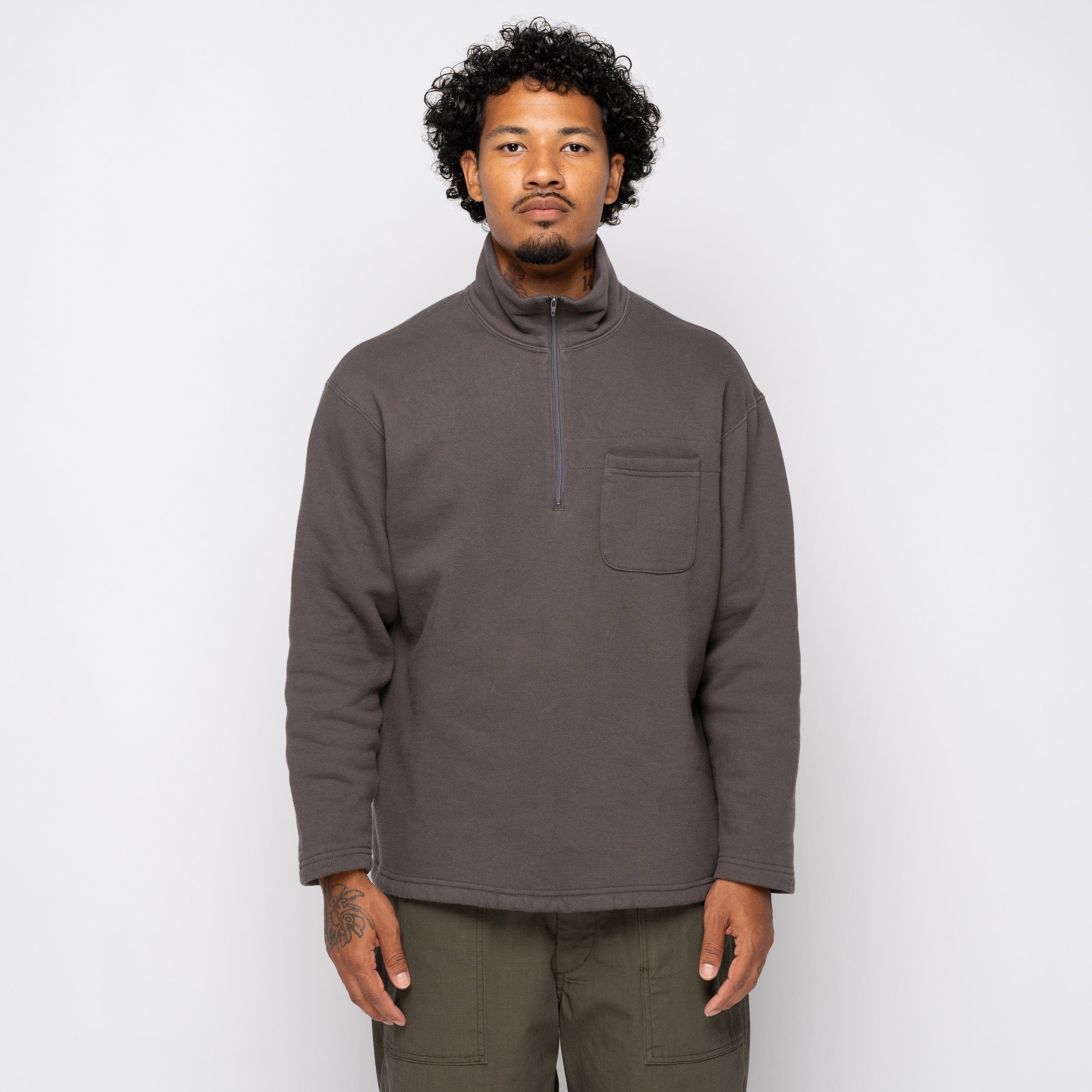 Engineered Garments EG Zip Mock Neck 12 oz Cotton Fleece Graphite 25F1B035