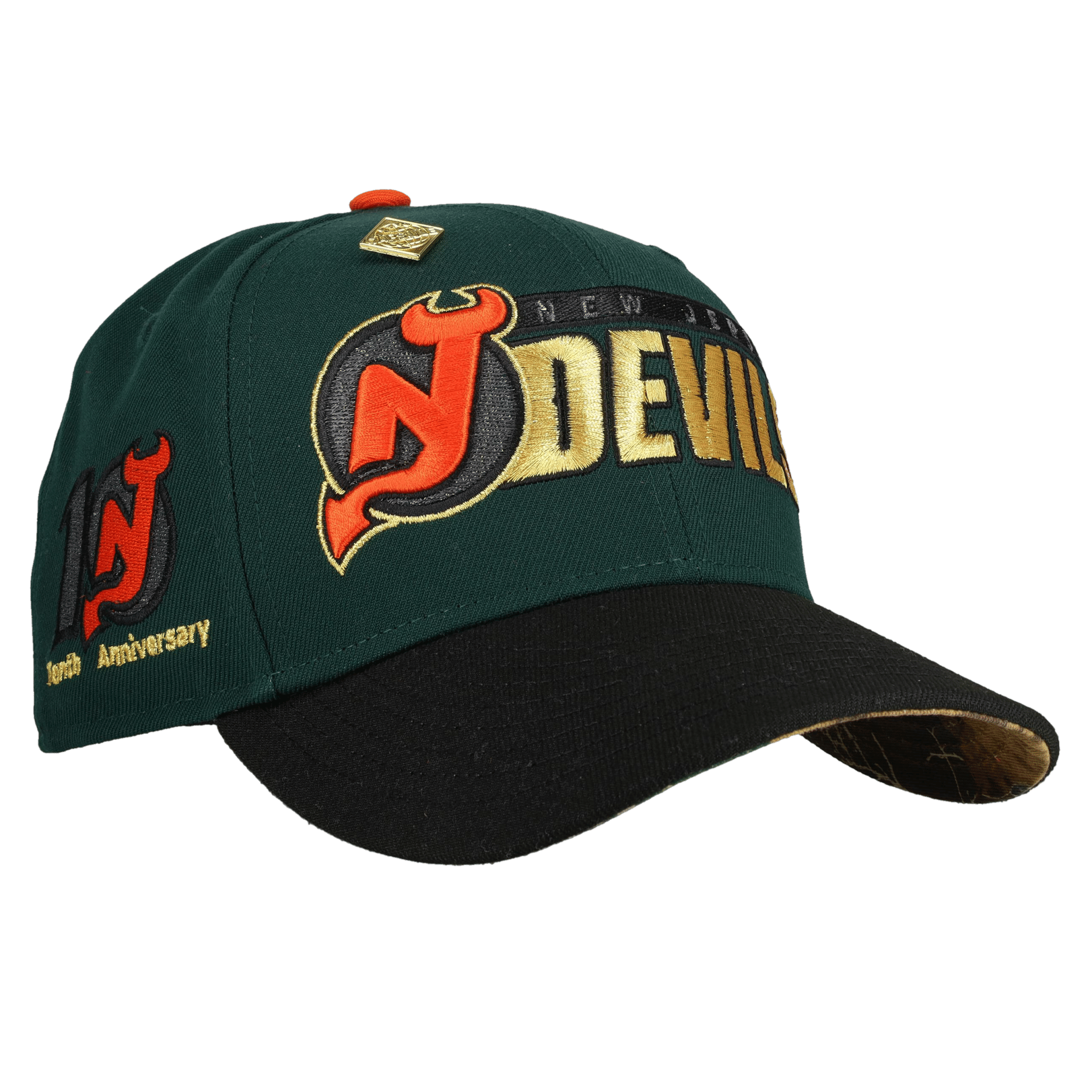 New Jersey Devils 10th Anniversary Green Script Metallic 59Fifty Fitted Hat