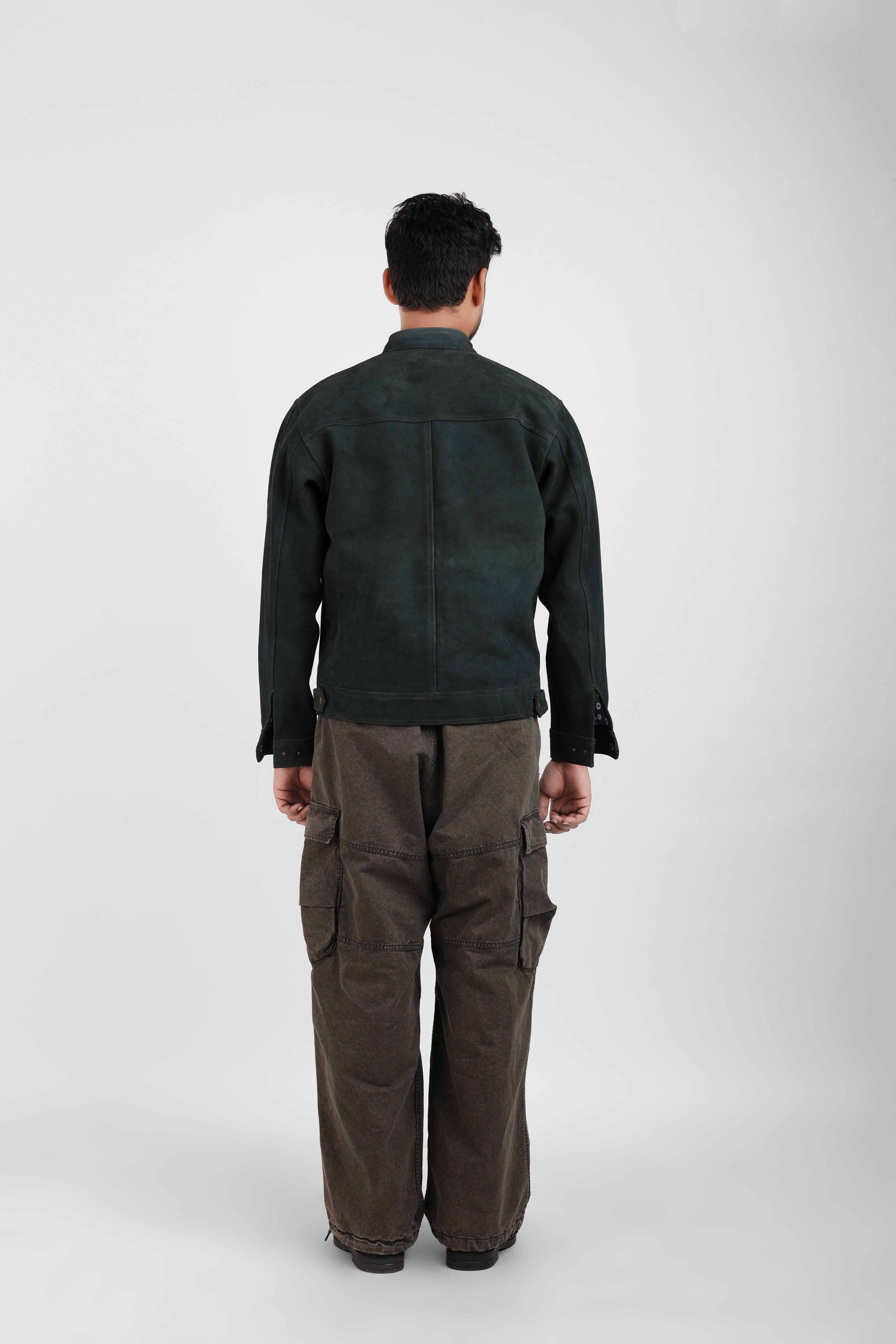 Shakkar Papa Classic Suede Leather Jacket – Forest Green