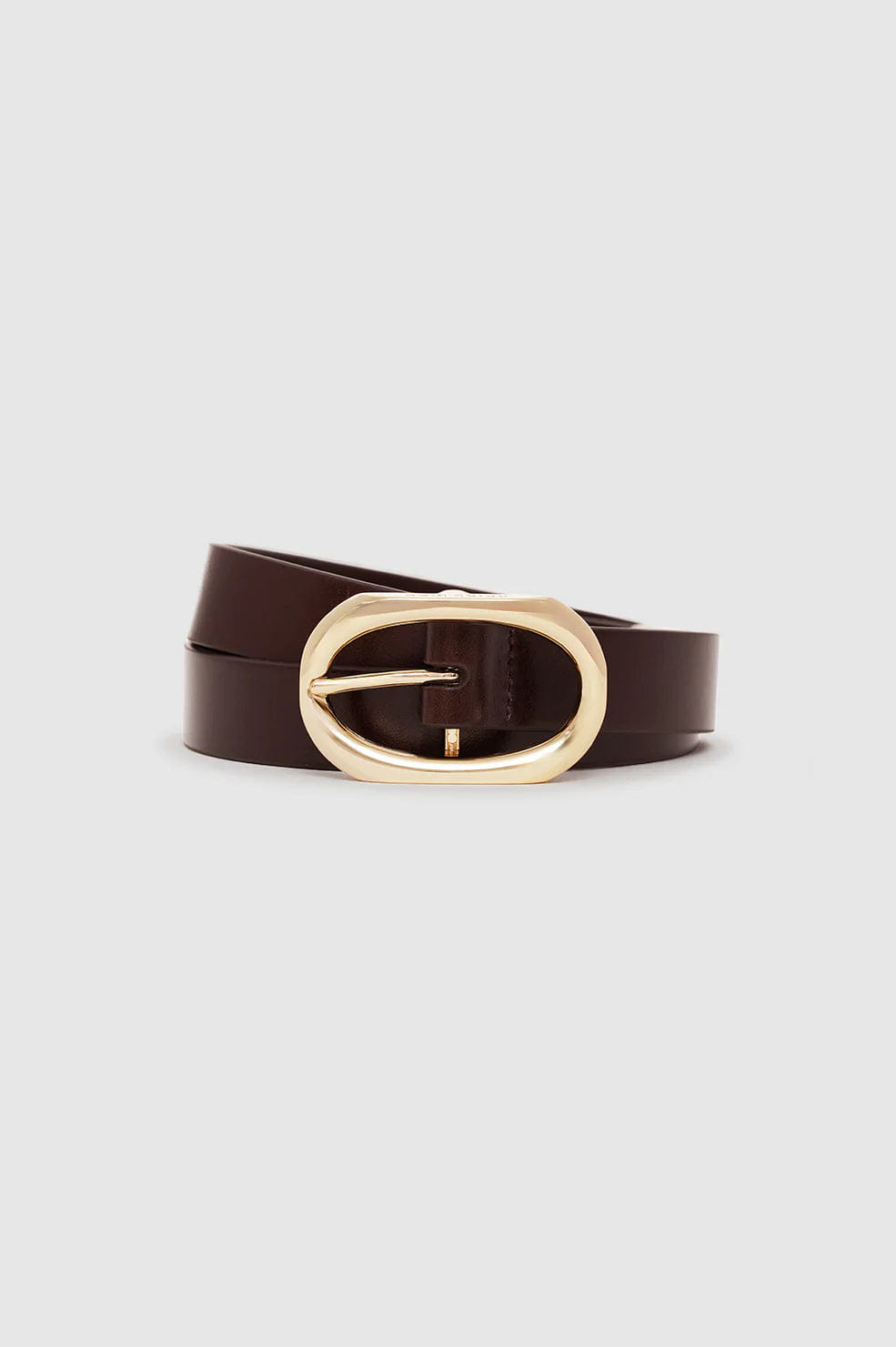 ANINE BING Signature Link Leather Belt in Brown with Gold