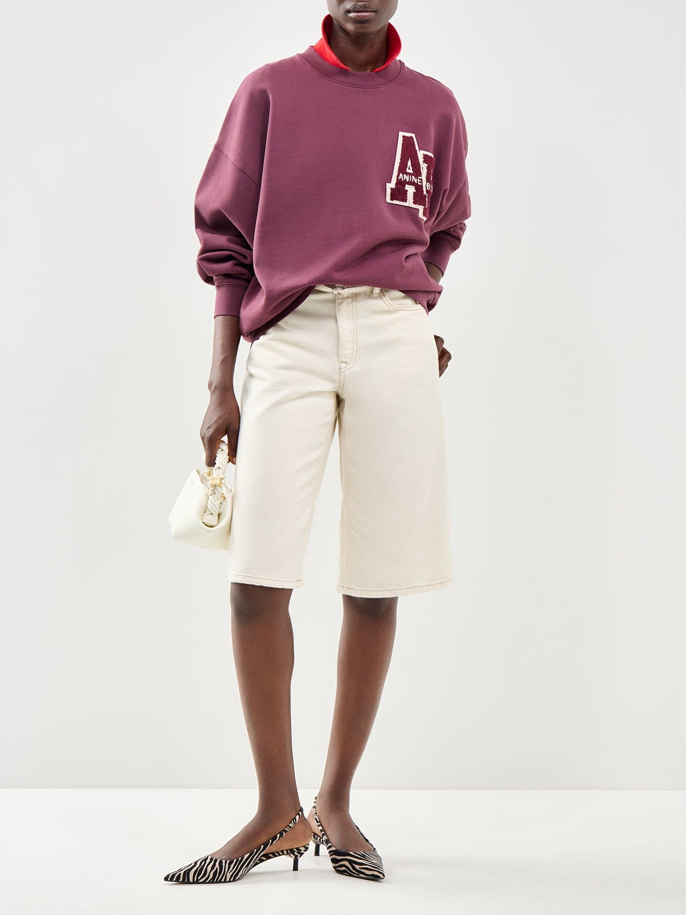 Anine Bing Miles Letterman Sweatshirt Burgundy