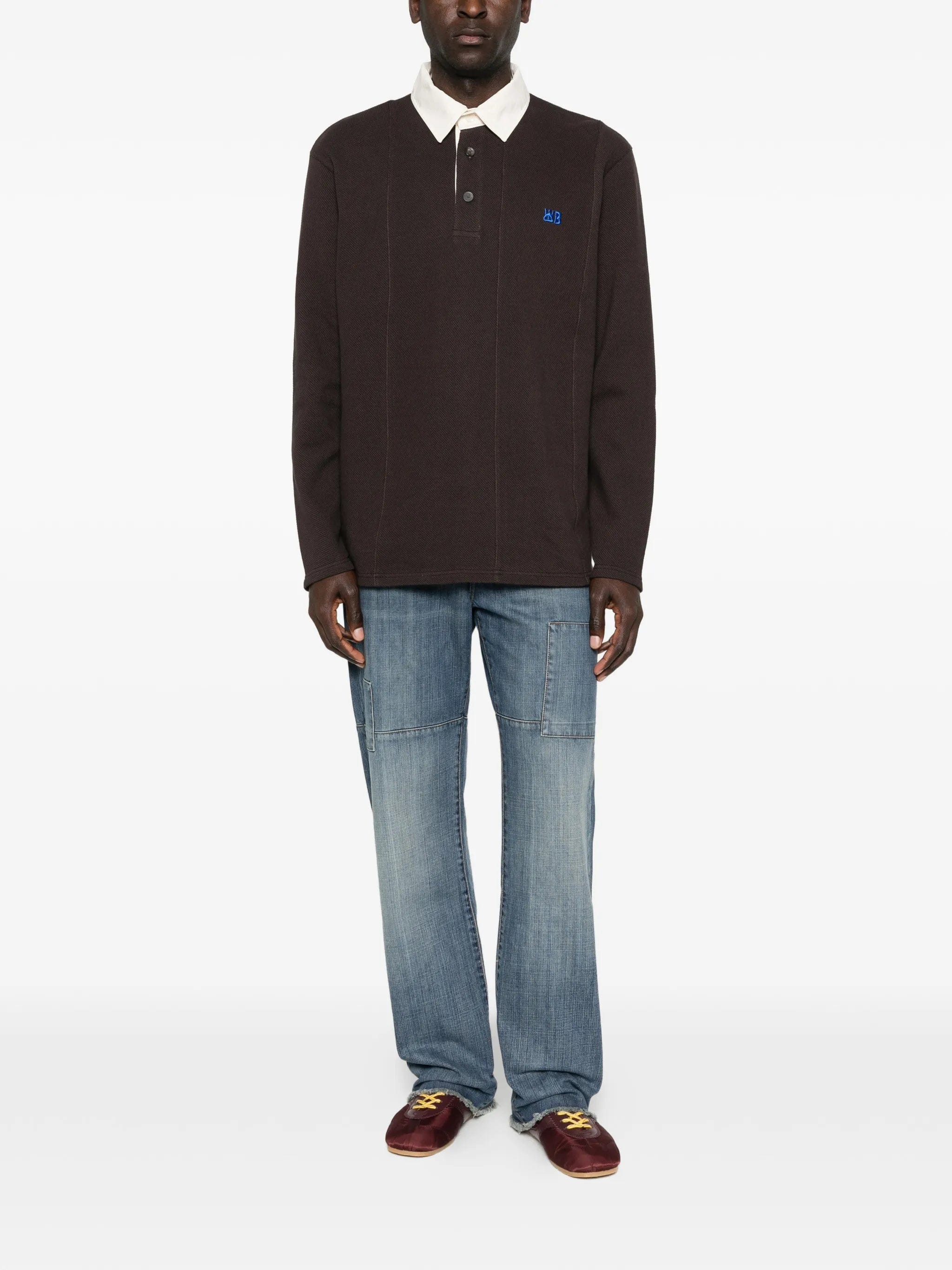 Wales Bonner pique long - sleeve polo shirt