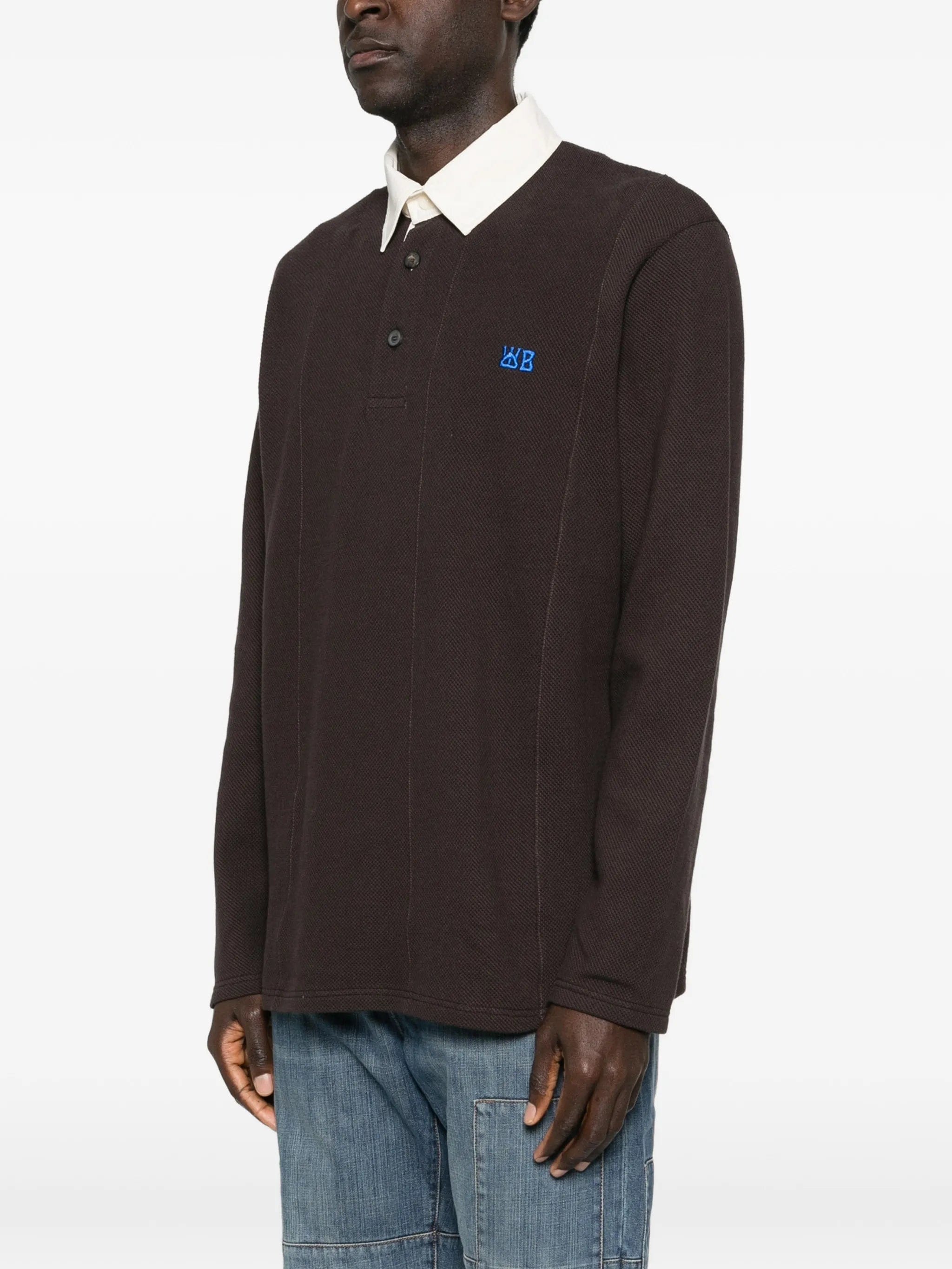 Wales Bonner pique long - sleeve polo shirt