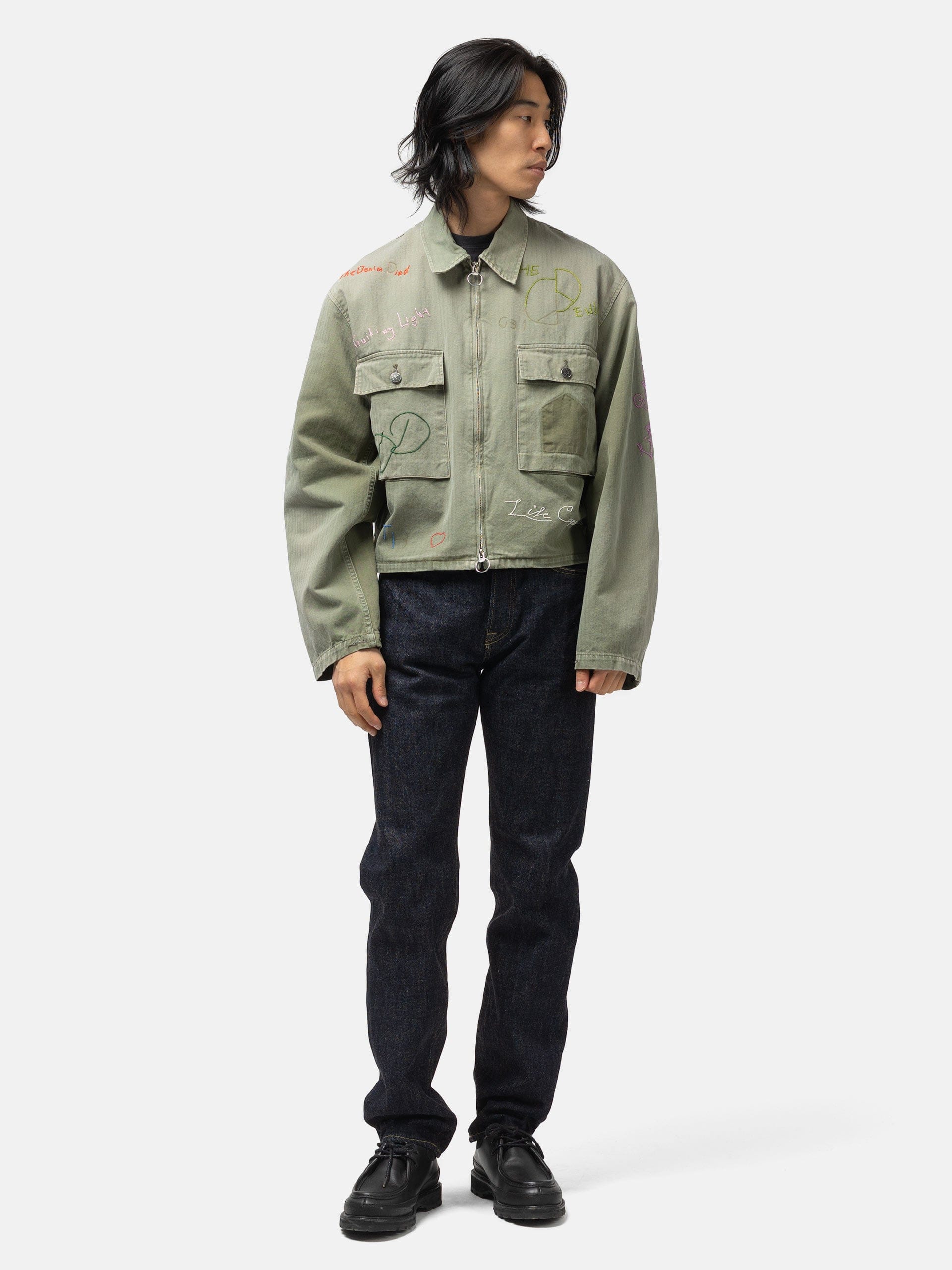Kapital Herringbone HUNTER Drizzler JKT (Memorial Embroidery) Khaki