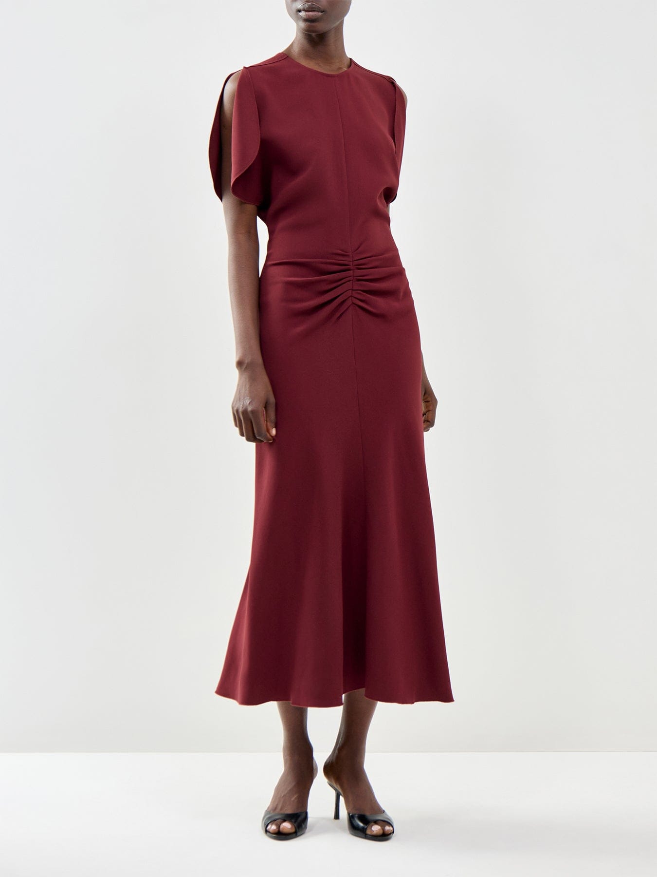 Victoria Beckham Bela Midi Dress Burgundy
