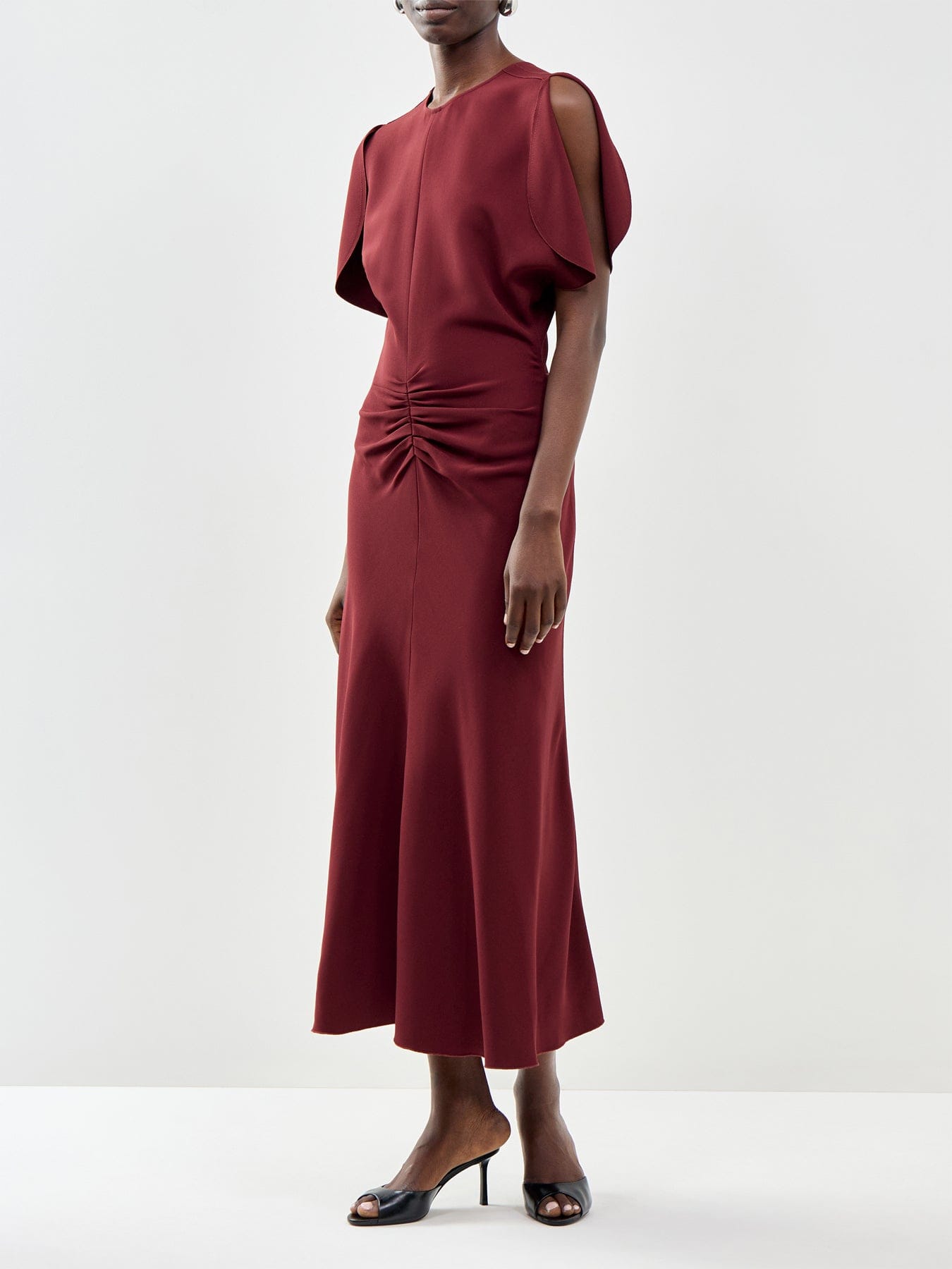 Victoria Beckham Bela Midi Dress Burgundy
