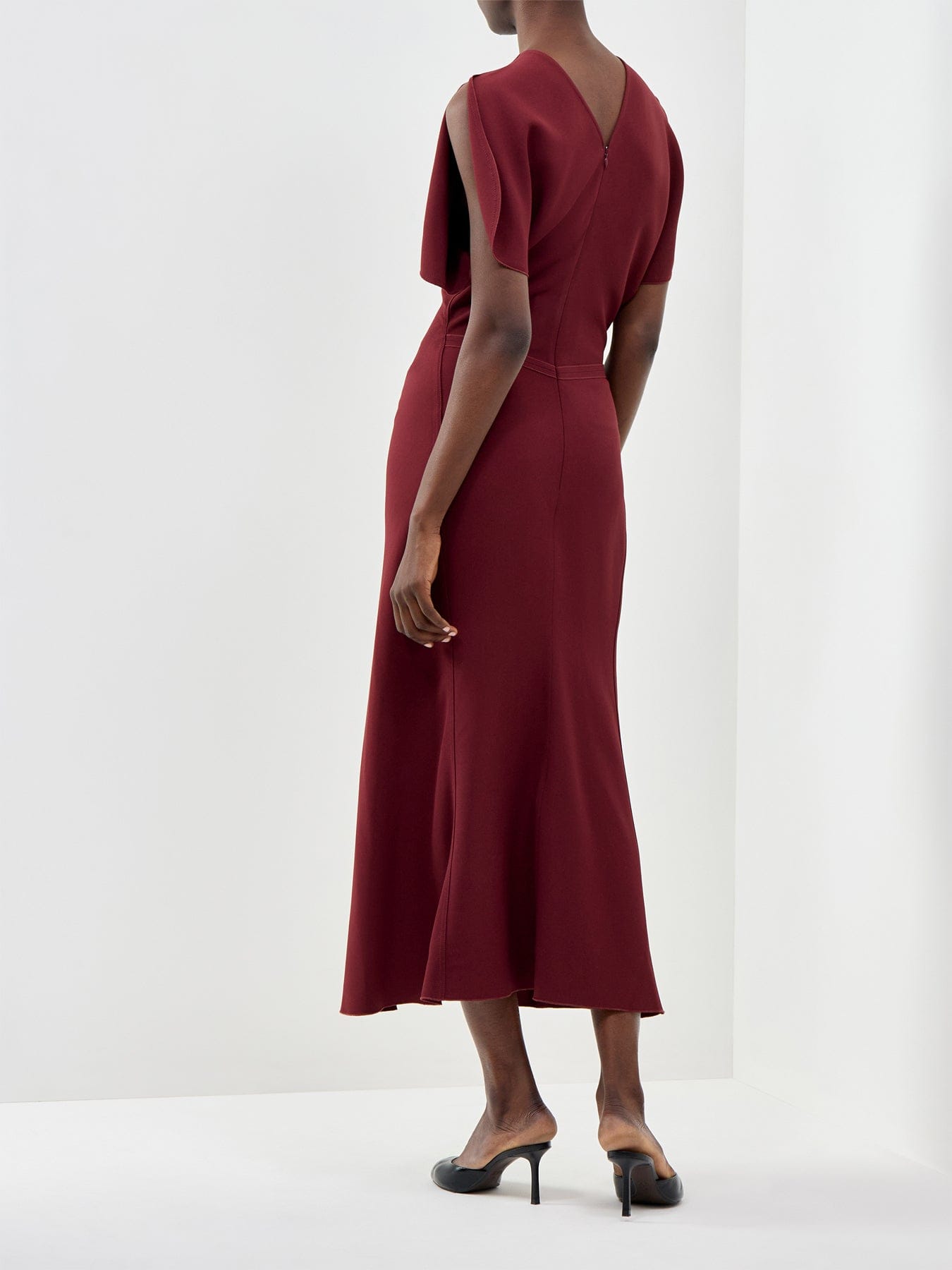 Victoria Beckham Bela Midi Dress Burgundy
