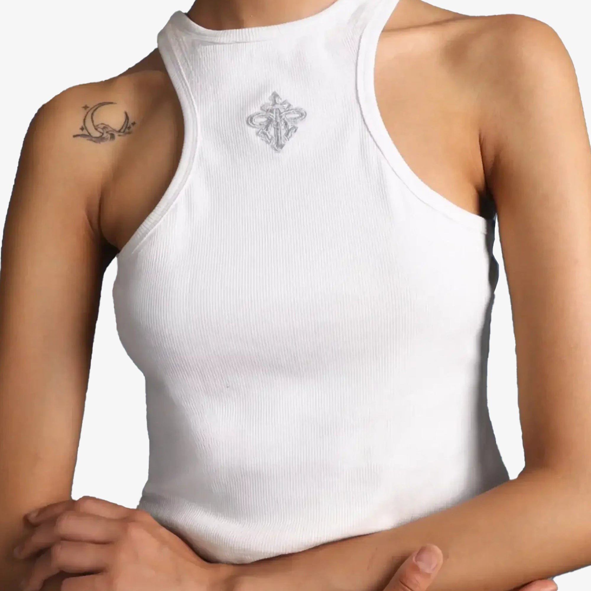 ALMOST GODS | ALPHA CROSS RIBBED TANK { WHITE