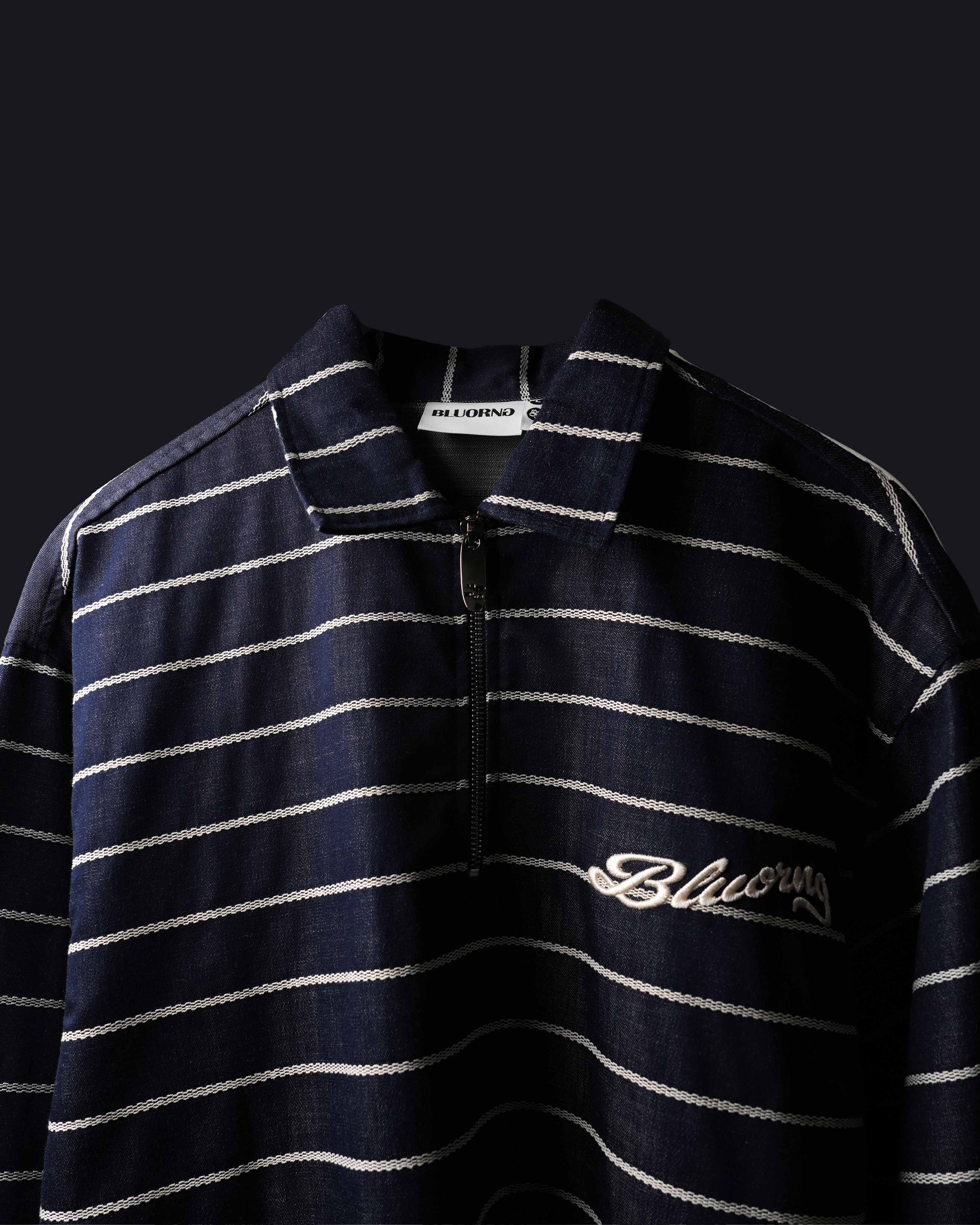 White Stripe Rugby Full Sleeve Quarter Zipper