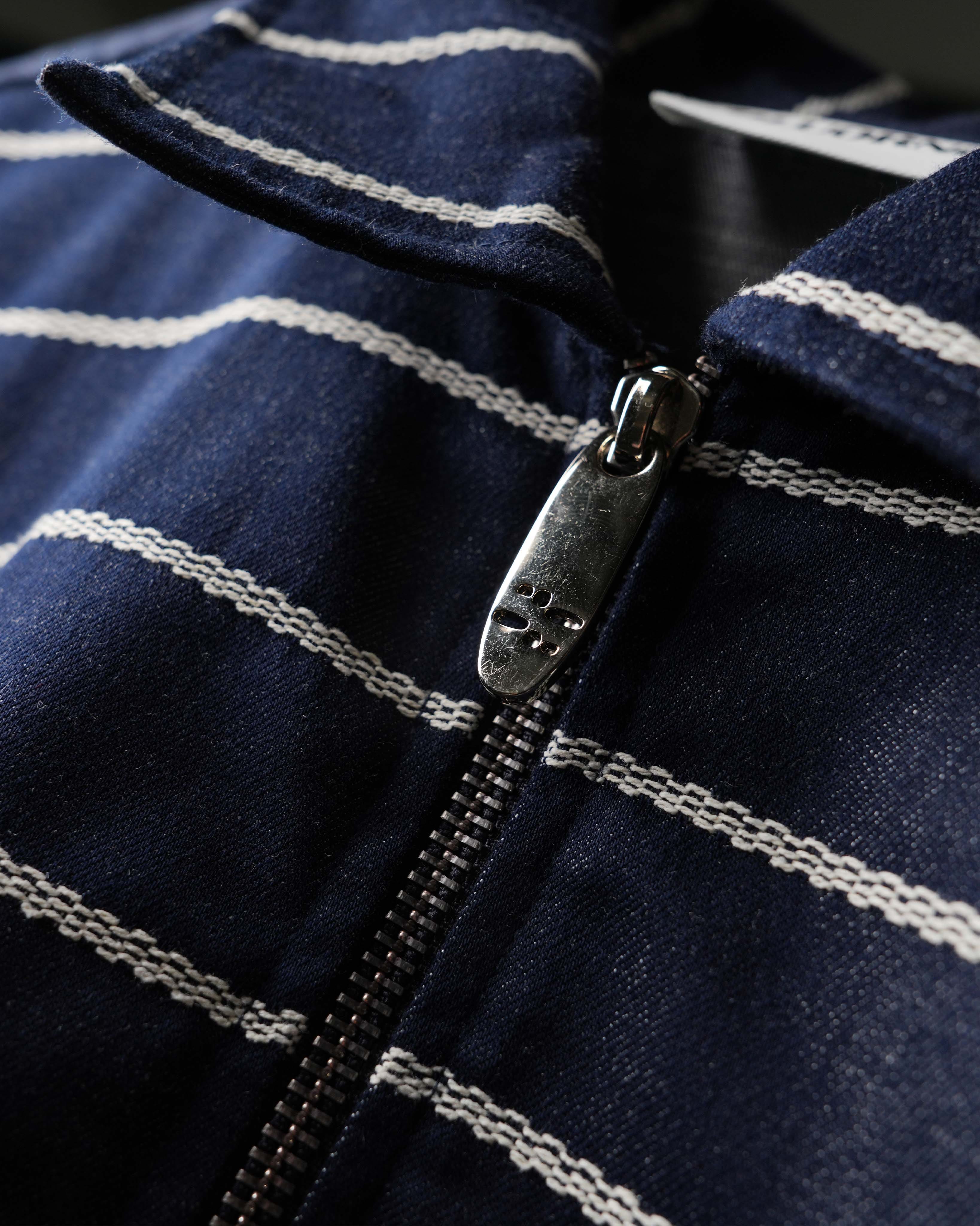 White Stripe Rugby Full Sleeve Quarter Zipper