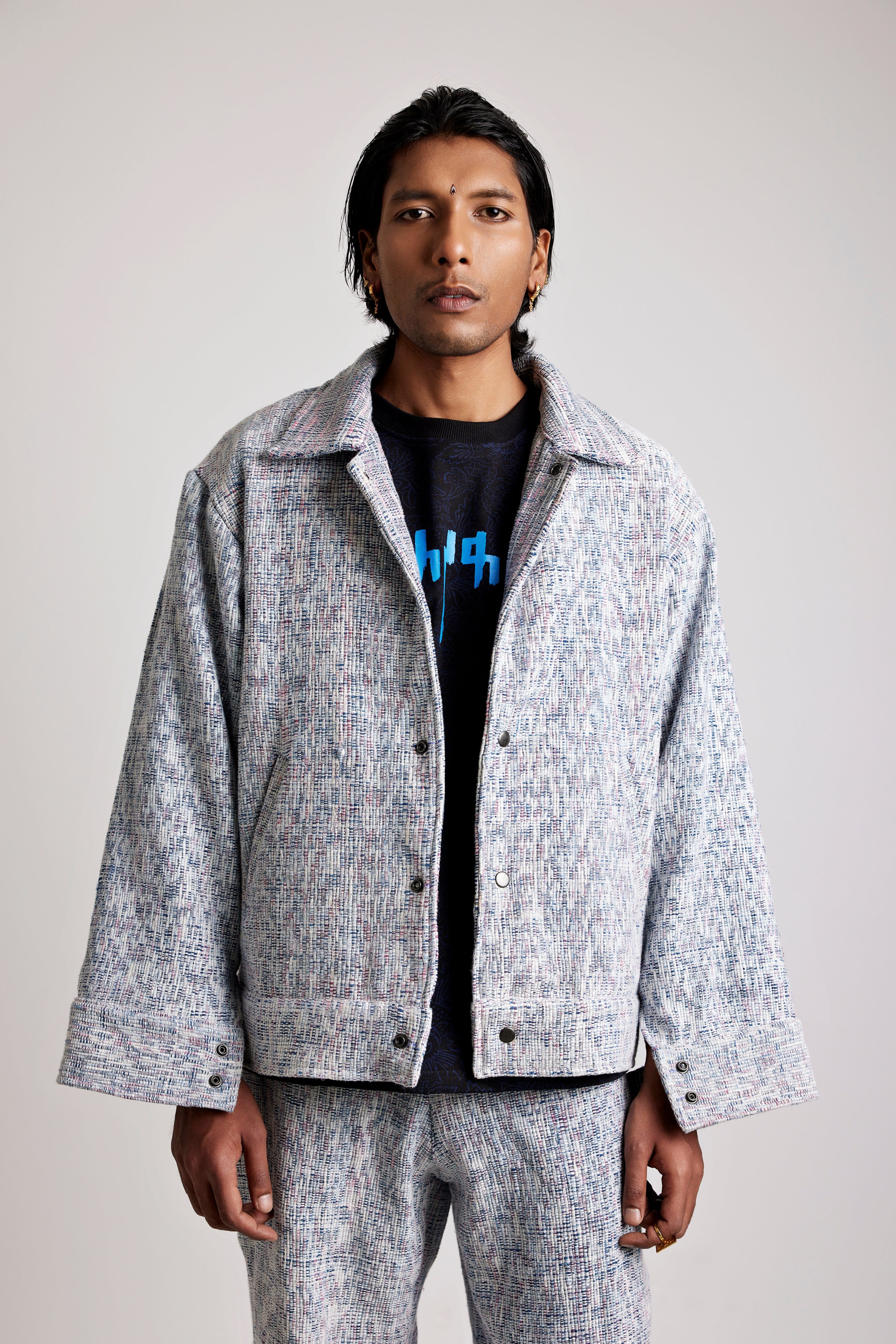 Handwoven Upcycled Indigo Hand - woven - Jacket