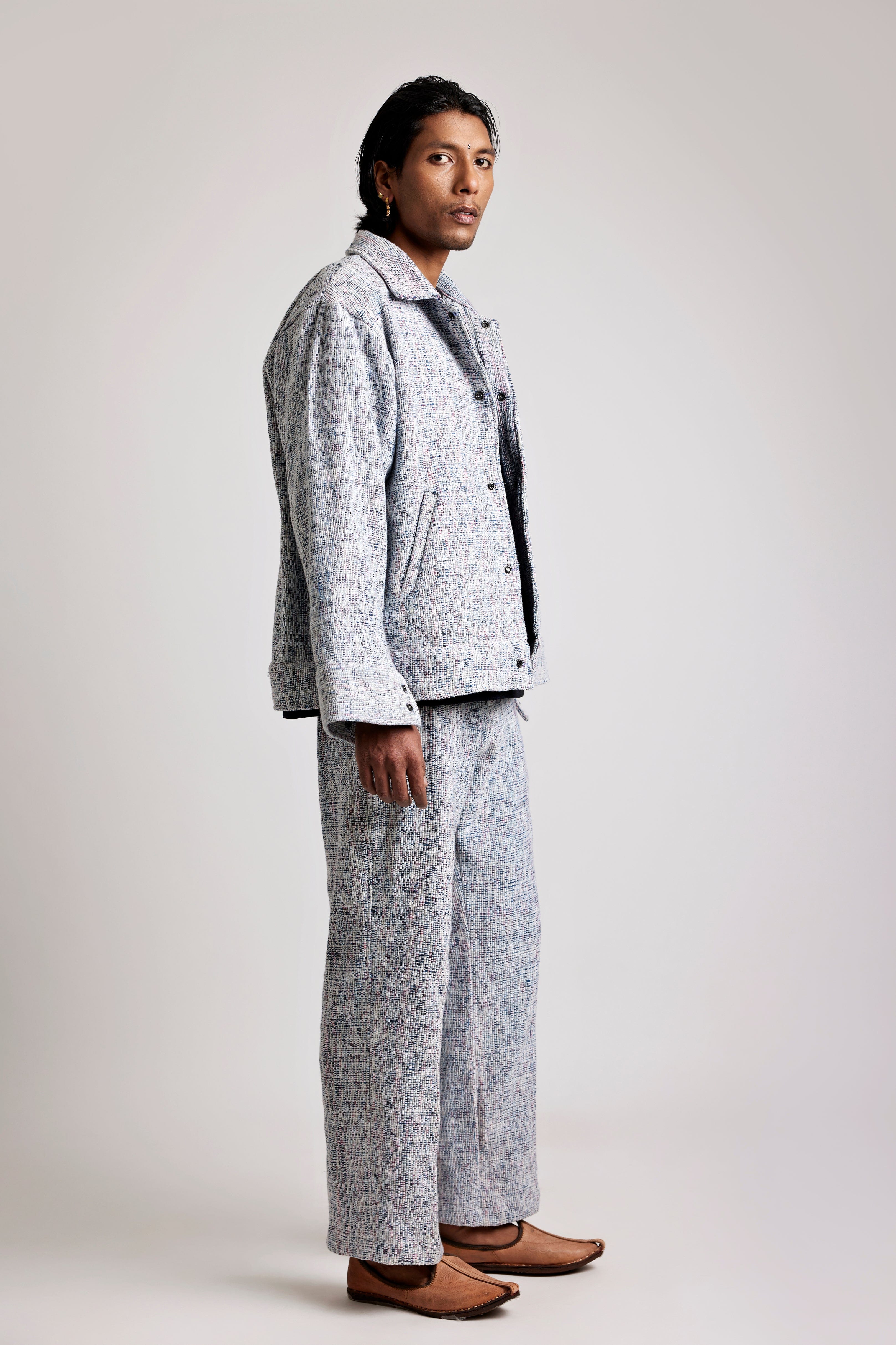 Handwoven Upcycled Indigo Hand - woven - Jacket