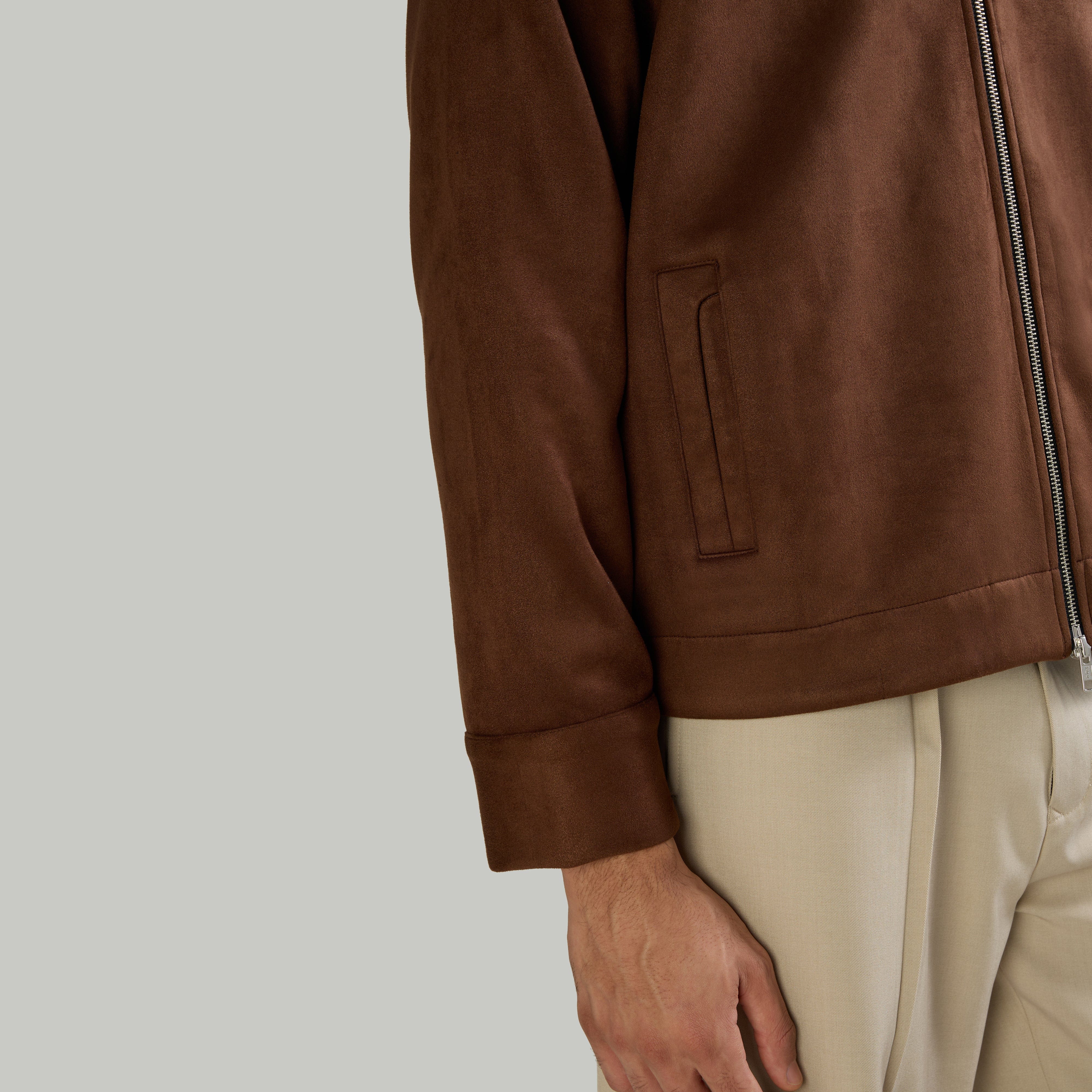 Warping Theories SUEDE TWO - WAY ZIP JACKET - BROWN