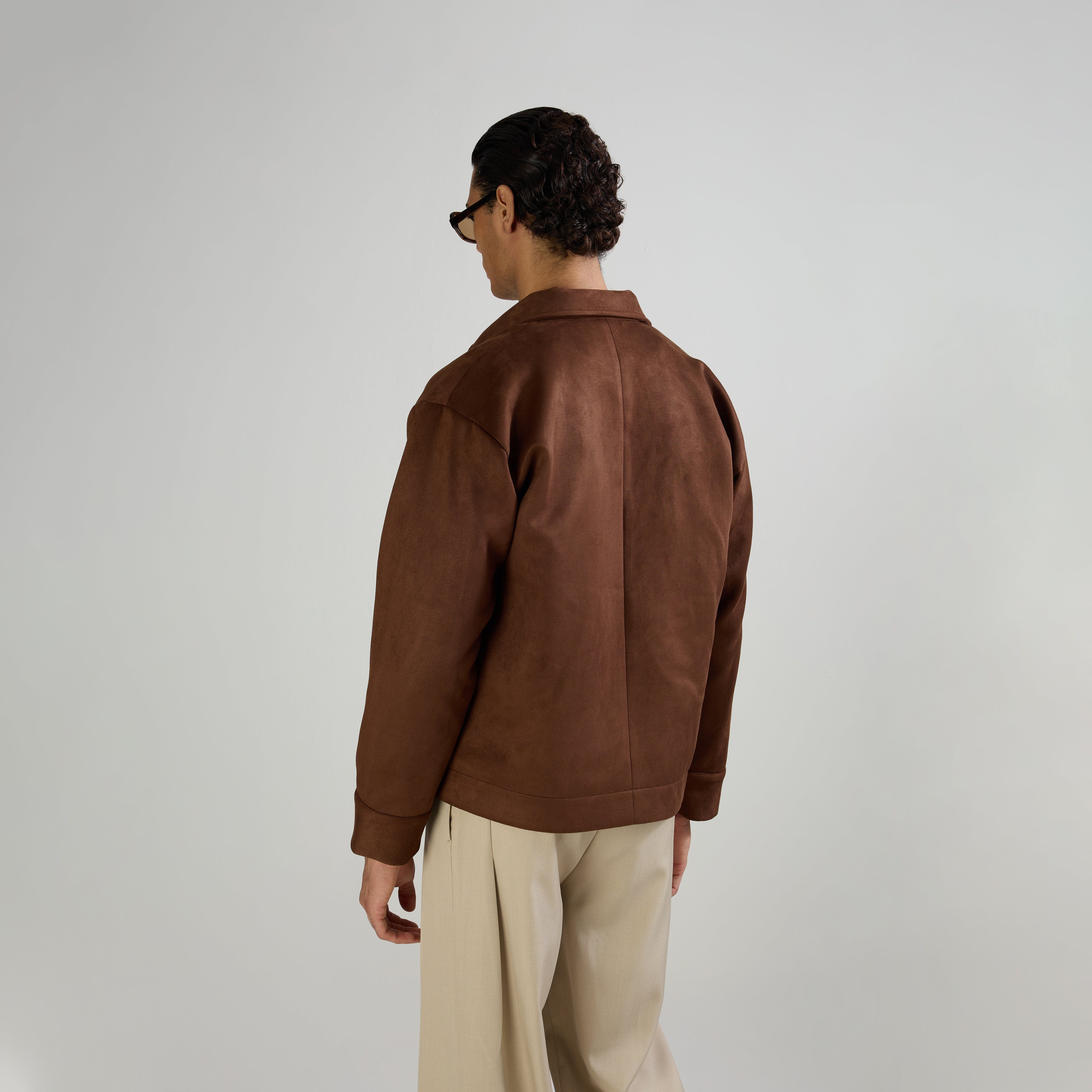 Warping Theories SUEDE TWO - WAY ZIP JACKET - BROWN