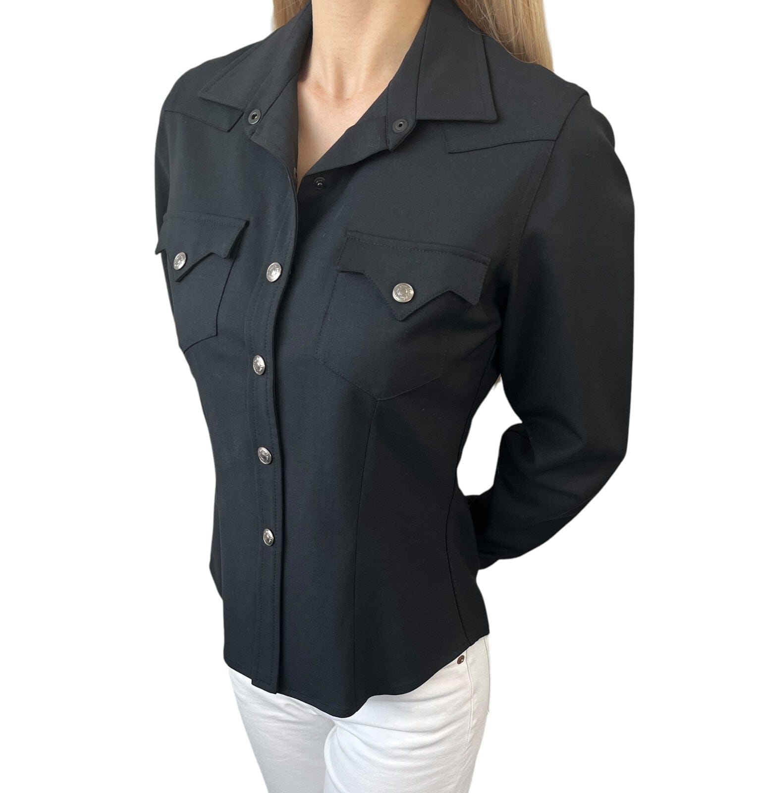 Luxury Promise Japan Christian Dior Vintage 2003 Logo Jacket #36 Shirt Top Black Snap Button Viscose