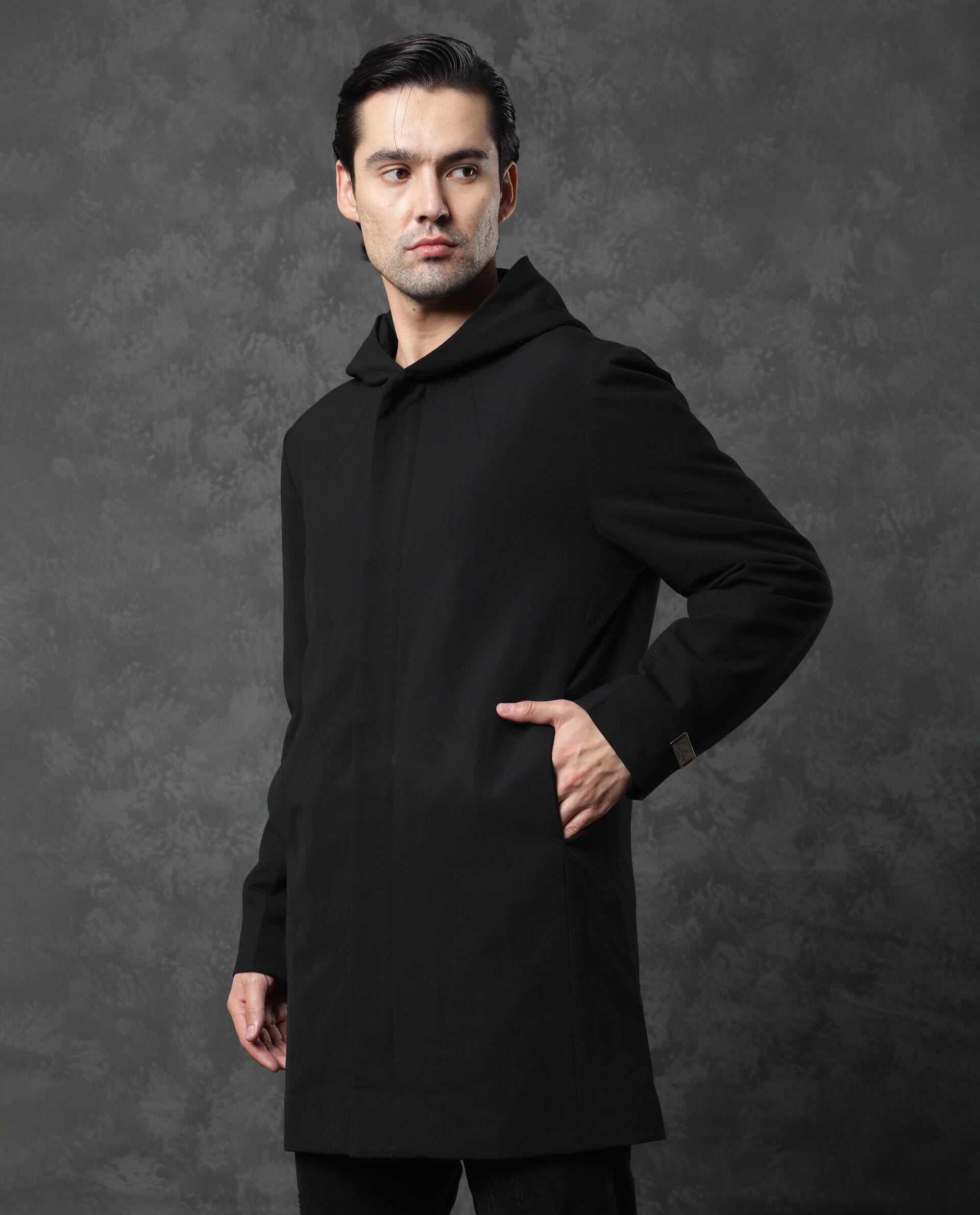 RARE Rabbit Men's Clichy Black Plain Regular Fit Full Sleeve Jacket