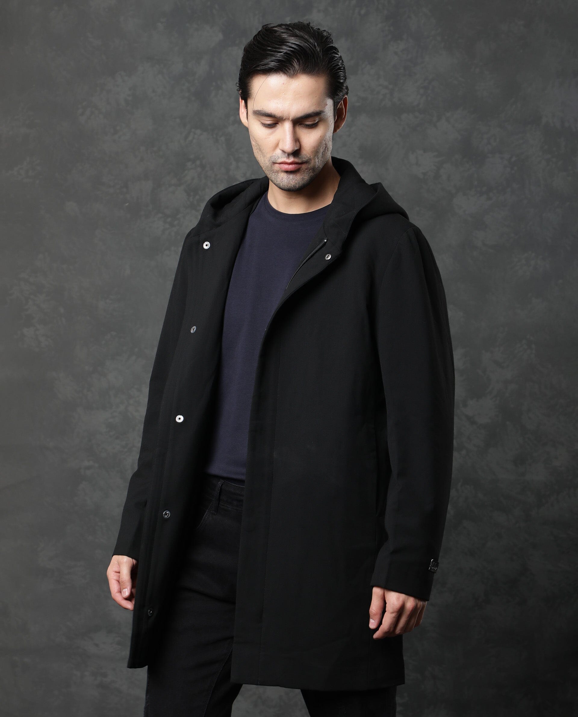 RARE Rabbit Men's Clichy Black Plain Regular Fit Full Sleeve Jacket