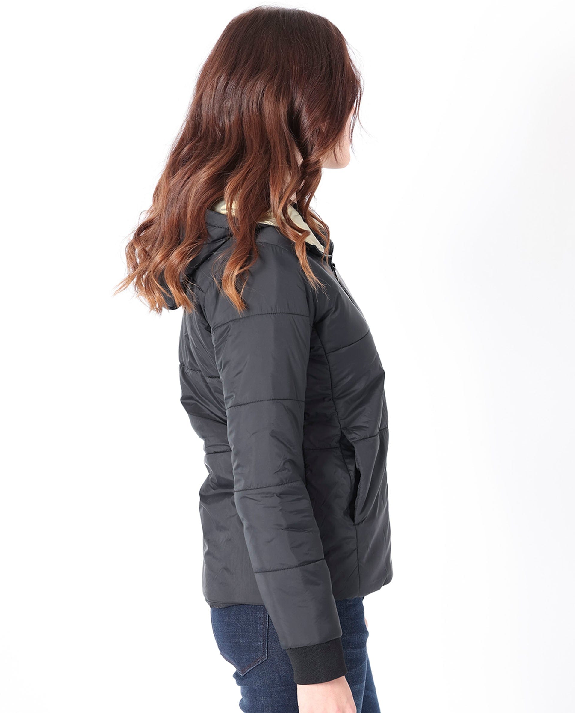 Rareism Women's Glasha Hls Black Polyester Hooded Plain Regular Fit Jacket