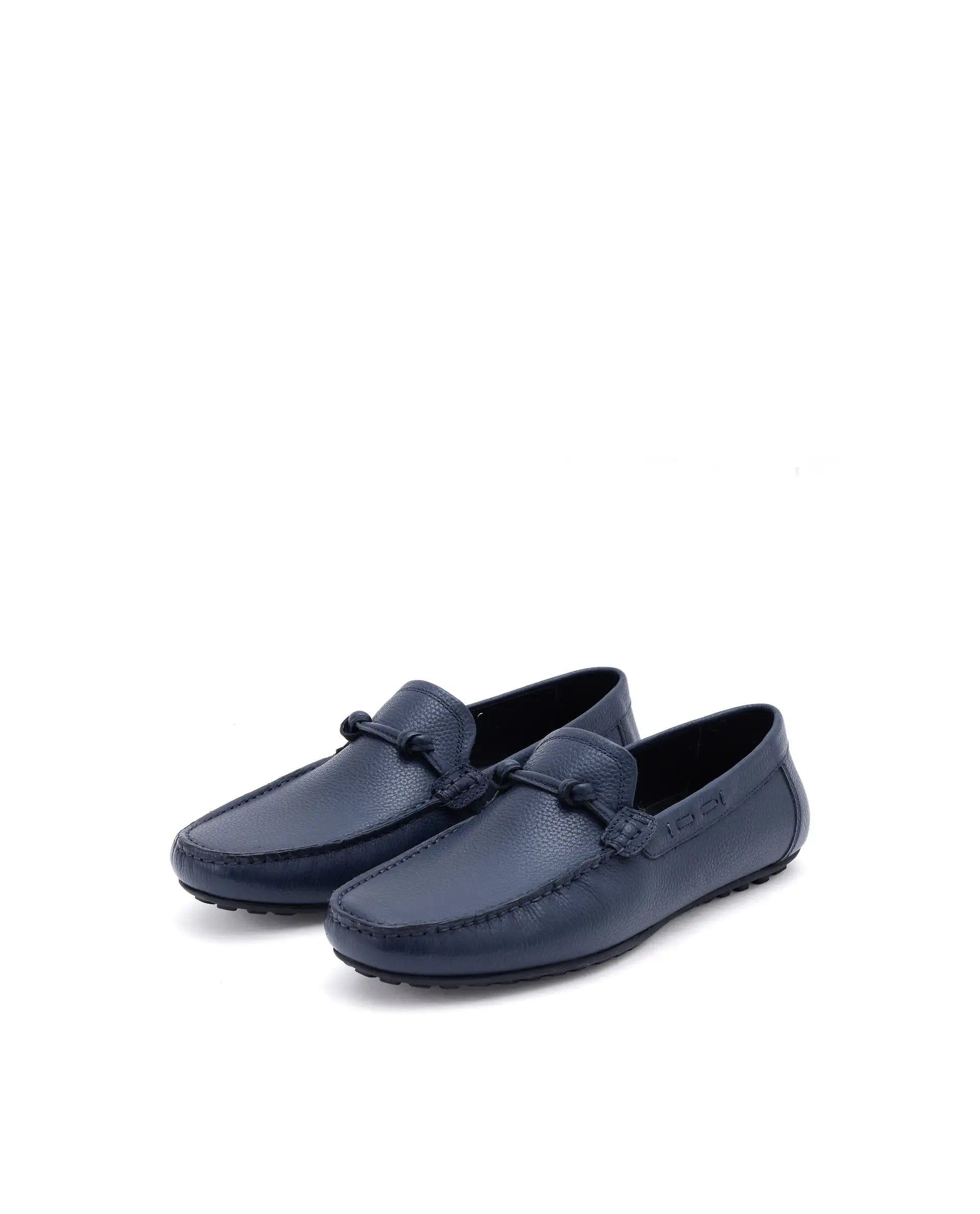 RAREZ Rare Rabbit Men's Knott Navy Slip - On Genuine Milled Leather Driving Mocassin