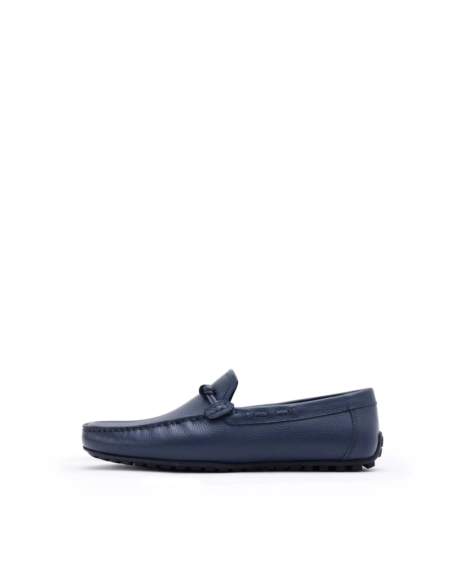 RAREZ Rare Rabbit Men's Knott Navy Slip - On Genuine Milled Leather Driving Mocassin