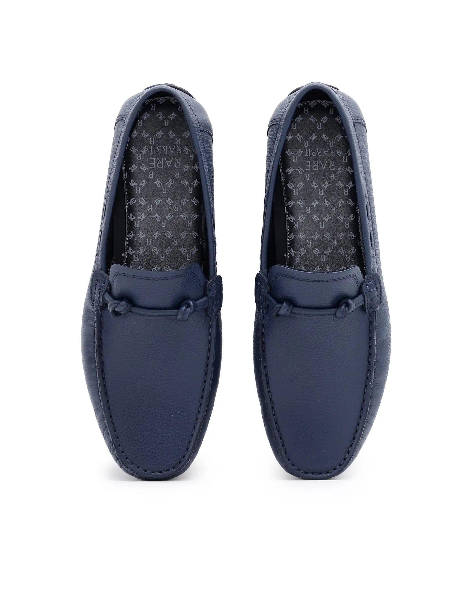 RAREZ Rare Rabbit Men's Knott Navy Slip - On Genuine Milled Leather Driving Mocassin