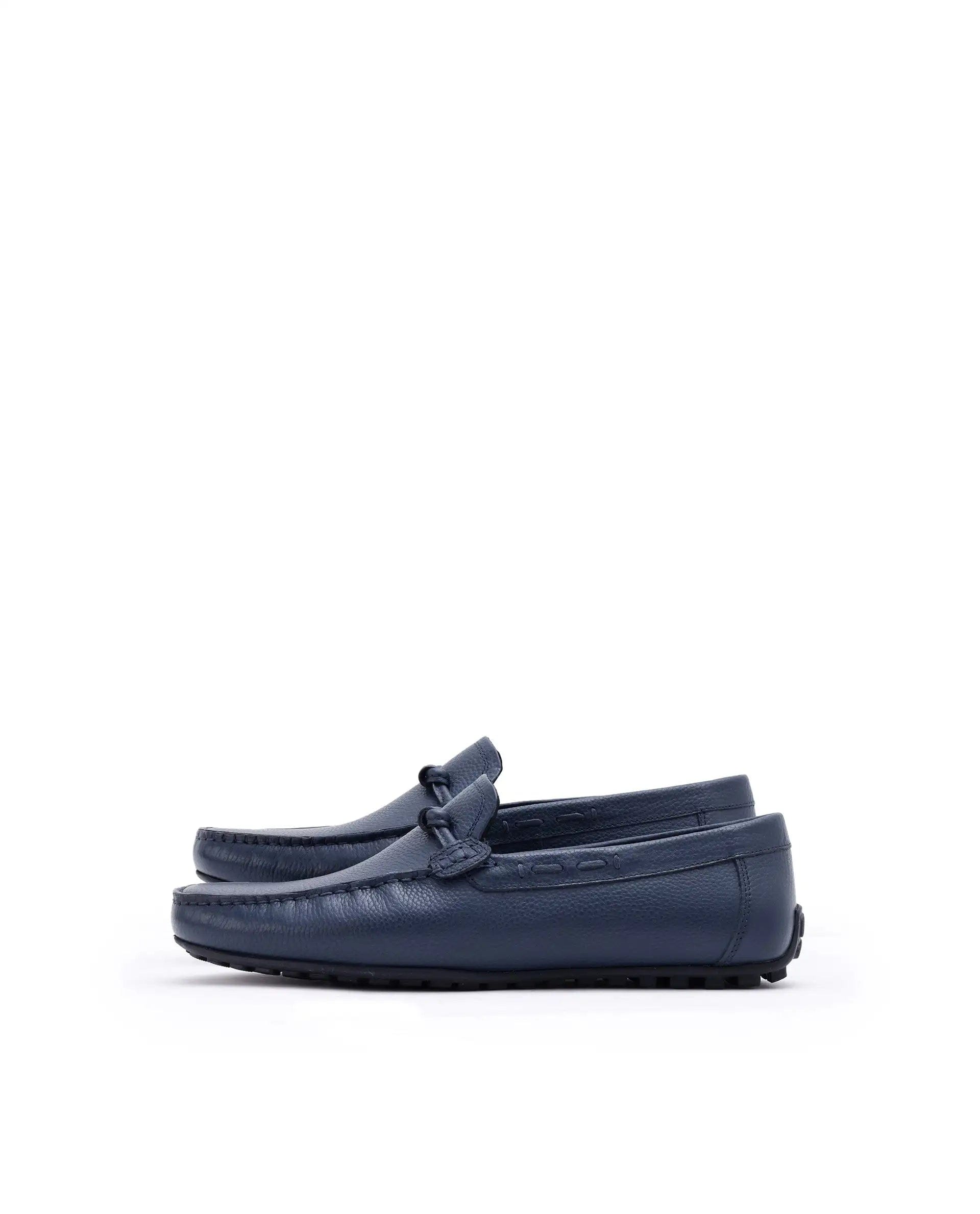 RAREZ Rare Rabbit Men's Knott Navy Slip - On Genuine Milled Leather Driving Mocassin
