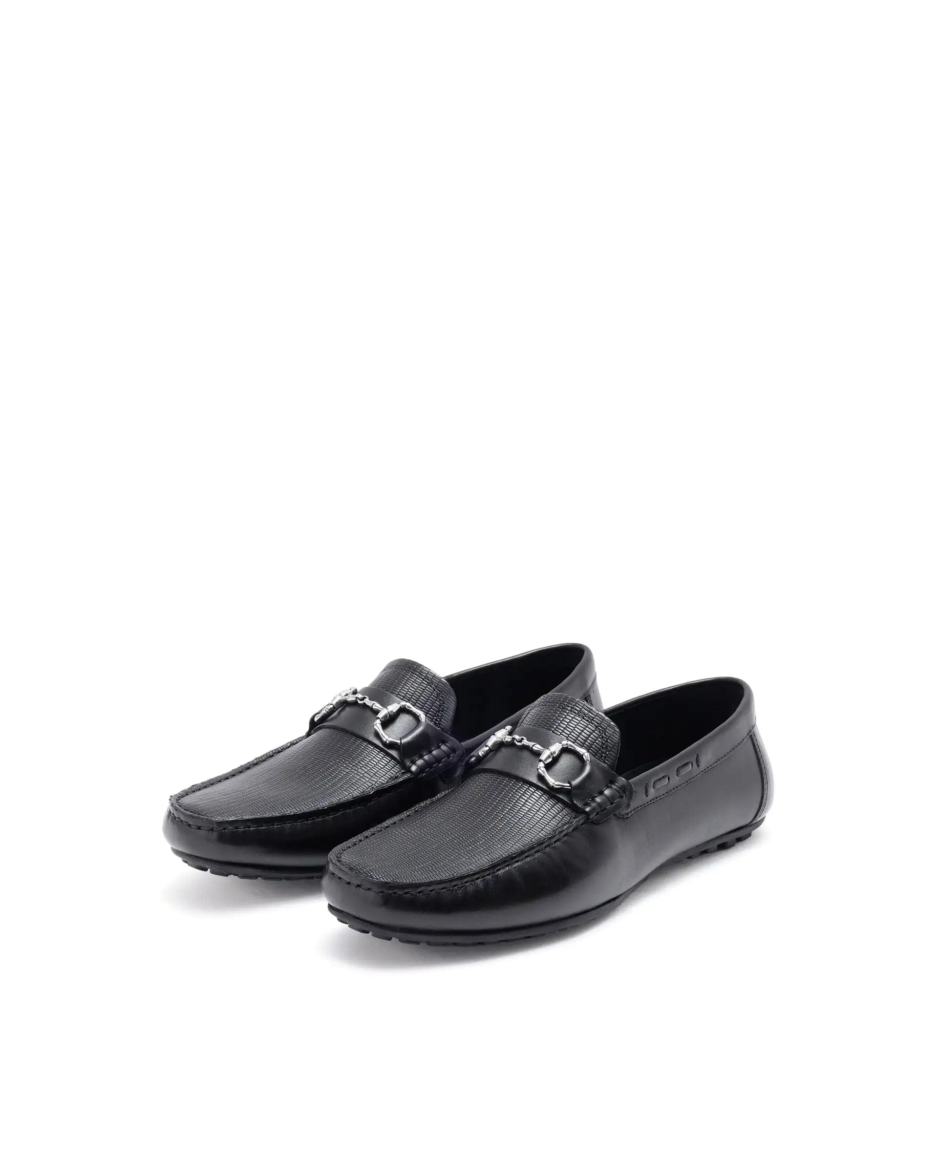 RAREZ Rare Rabbit Men's Wave Pro Black Genuine Leather Plated Slip - On Driving Moccasins