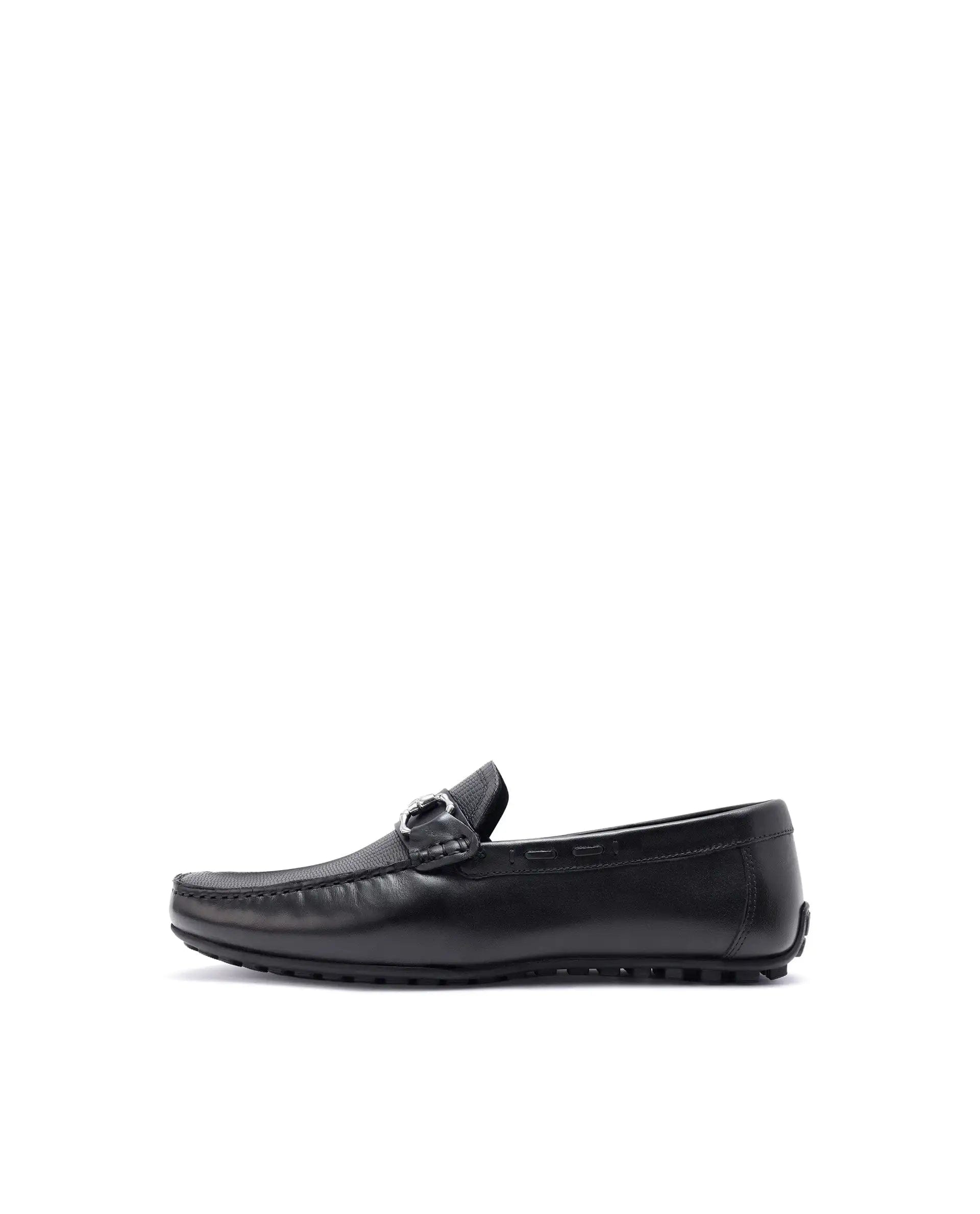 RAREZ Rare Rabbit Men's Wave Pro Black Genuine Leather Plated Slip - On Driving Moccasins